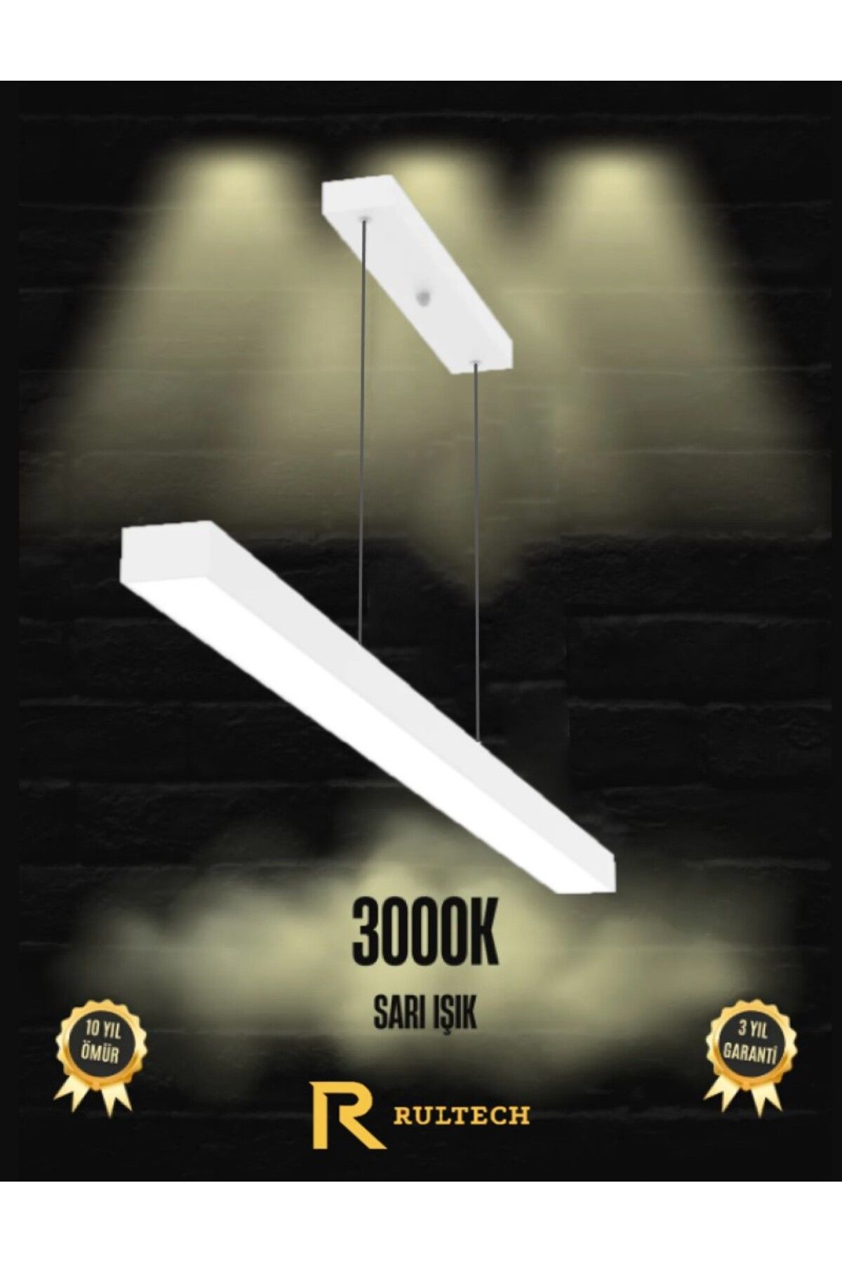 RRULTECH Lineer 60cm Beyaz Kasa Gün Işık 3000K Ledli Sarkıt Modern Led Avize, Salon, Mutfak, Masa Üstü Avize