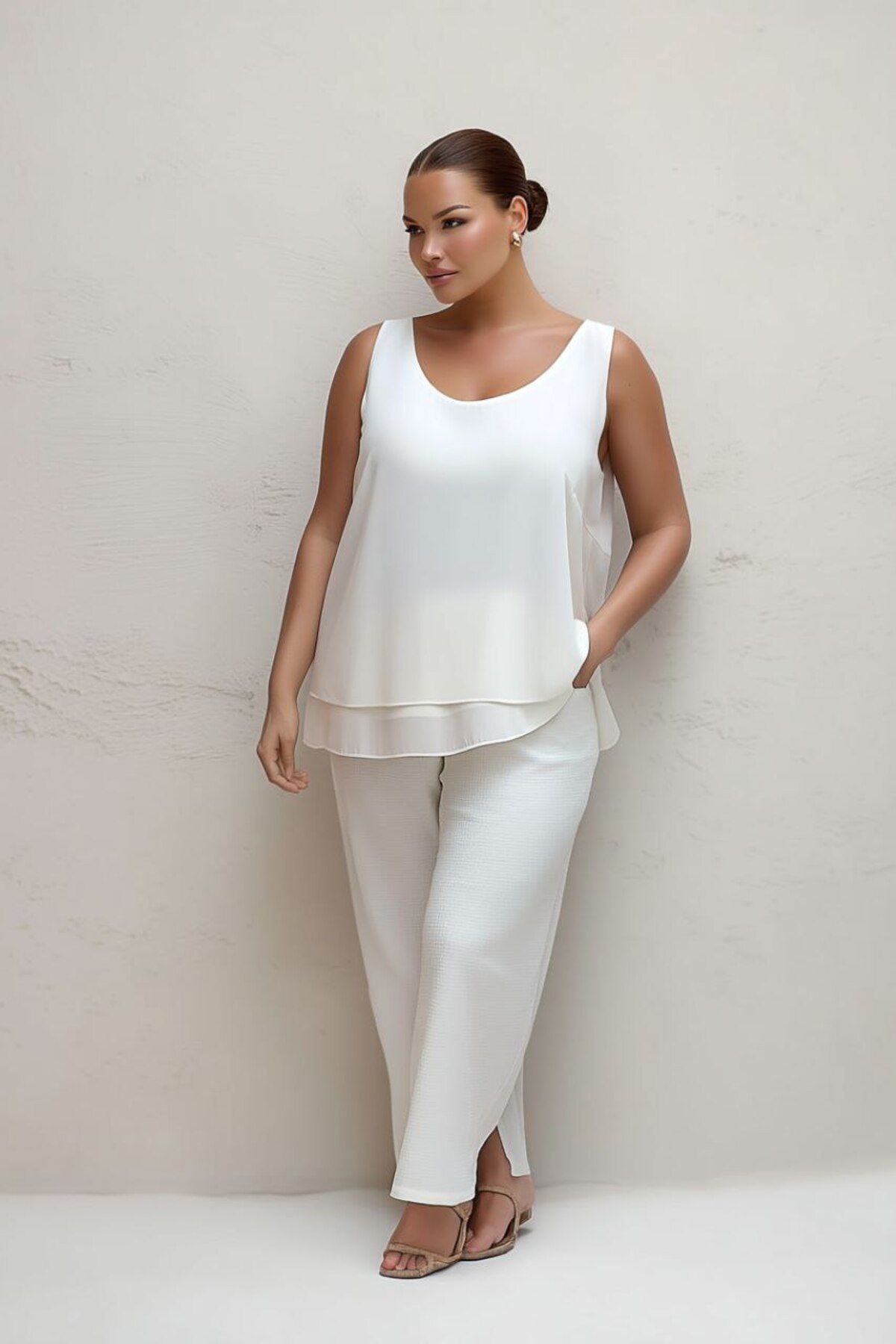 Hanezza-Zero Sleeve Crepe Blouse 4