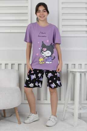 Fidekids Kısa Kollu Altı Kısa Kuromi Desenli Kız Çocuk Pijama Takımı