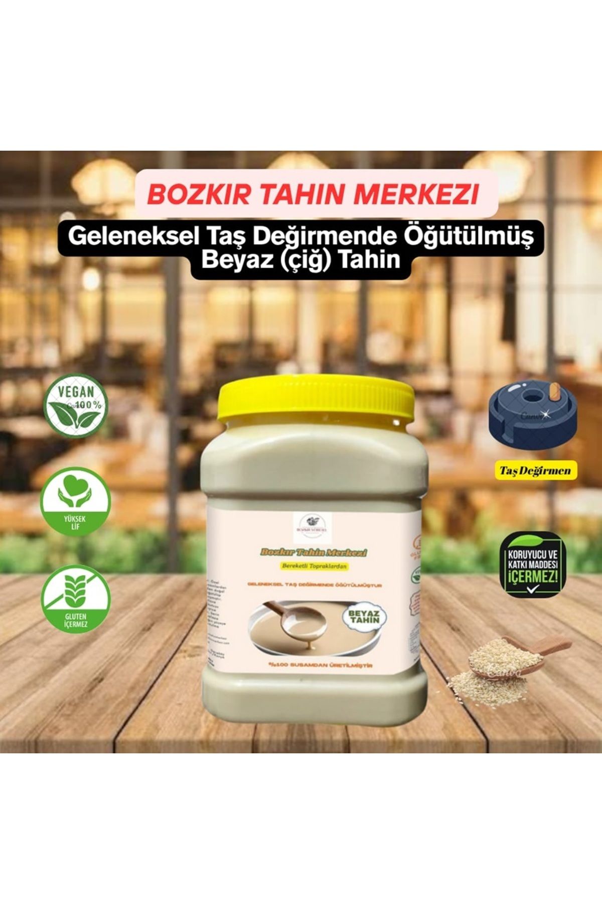 Bozkır yöresel Bozkır Tahin Merkezi Taş Değirmen Beyaz Tahin 935gr (doğal & vegan)