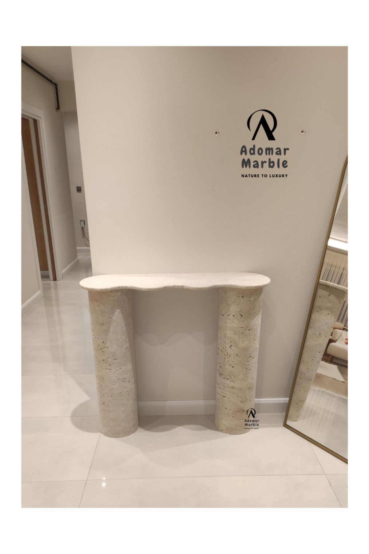 adomarmarblehandmadeandluxury ADOMAR Traverten Dresuar,Özel Ölçü, %100 Doğal Taş, Konsol Masası, Antre Dresuar
