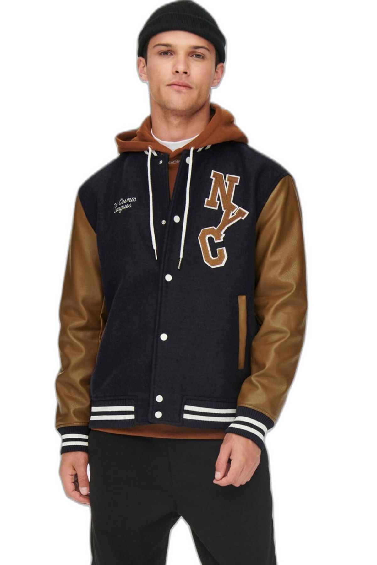 کاپشن آبی مردانه Only Sons کت و Onsjay Varsity Jacket Otw 22022572 تیره Navy Only & Sons
