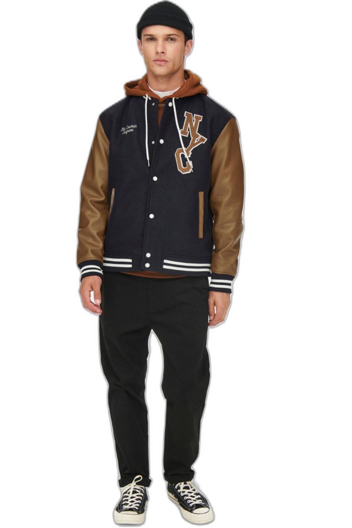 کاپشن آبی مردانه Only Sons کت و Onsjay Varsity Jacket Otw 22022572 تیره Navy Only & Sons