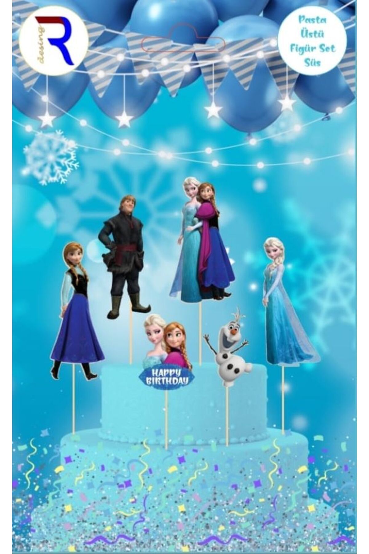 UVERTE Elsa Frozen Pasta Üstü Figür Süs Seti | Karlar Ülkesi Doğum Günü Süsü | Kız Çocuk Parti Süsü
