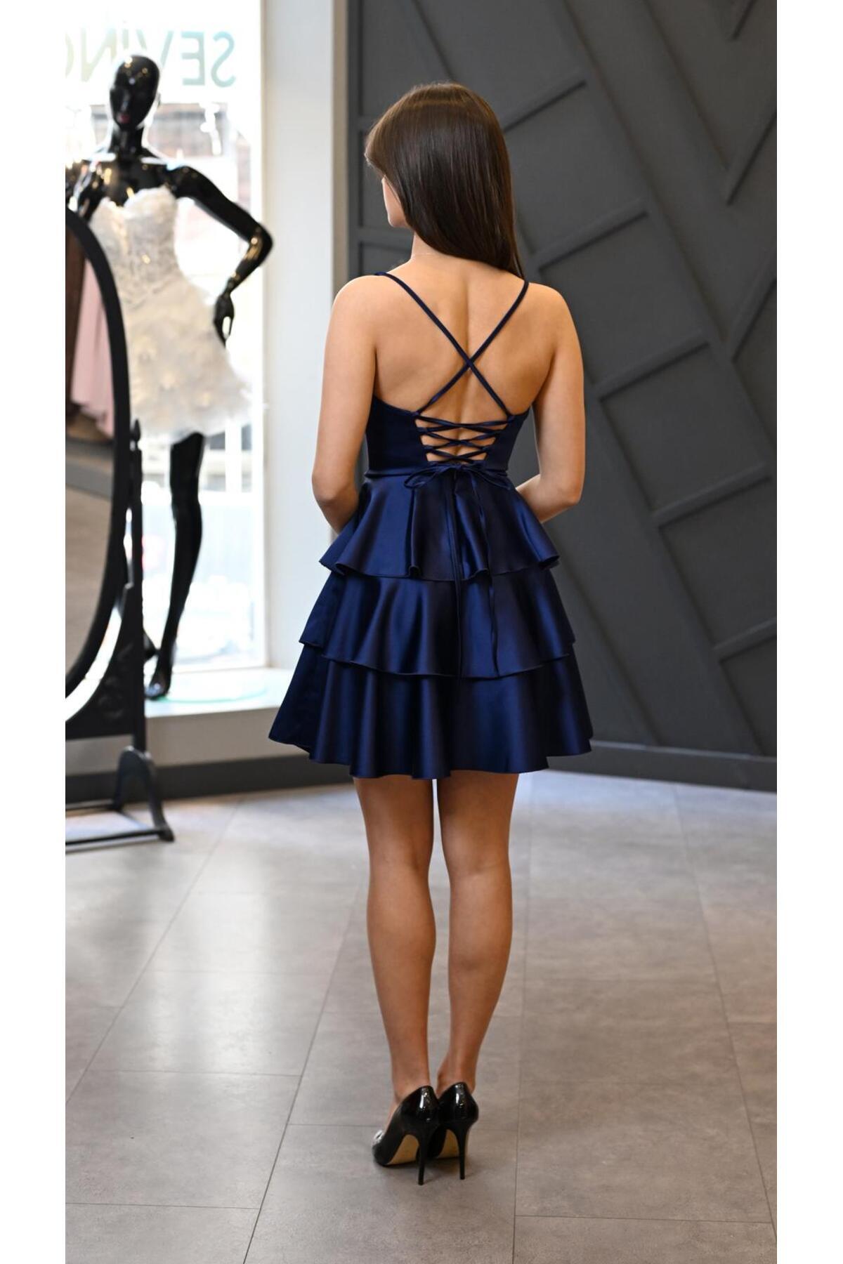 SevinçGüney  Kat Kat Etek Sırt İp Detaylı Saten Mini Abiye (Mezuniyetler)BEL ÖLÇÜSÜ İÇİN AÇIKLAMAYA BAKINIZ - Görsel 3