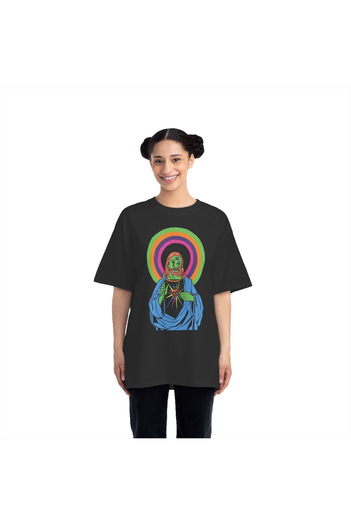 AİON VESTURE Unisex Oversize Grafik Baskılı Tişört – “Sacred Trip” Psychedelic Sanat Tasarımı – AİON VESTURE