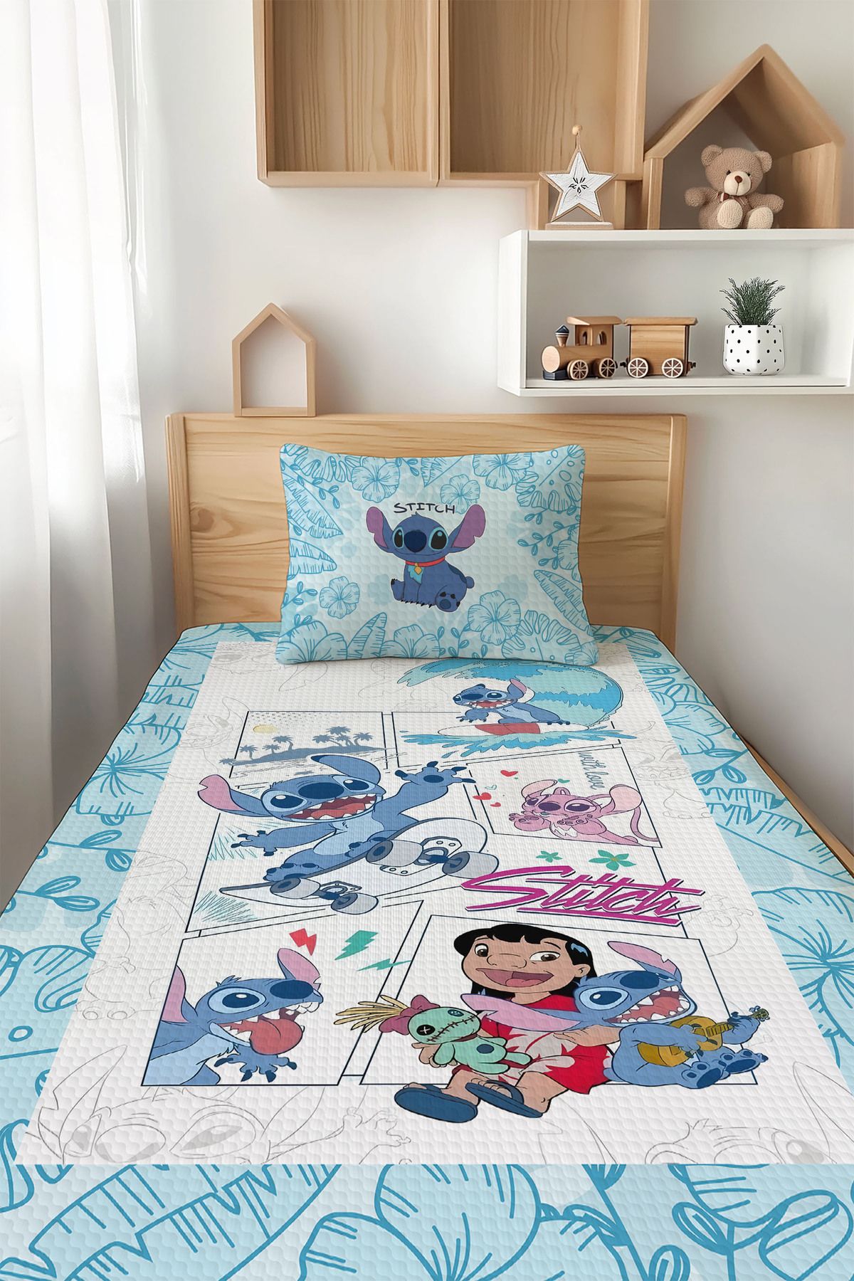 Şen Dekorasyon Stitch Çocuk Pike Takımı