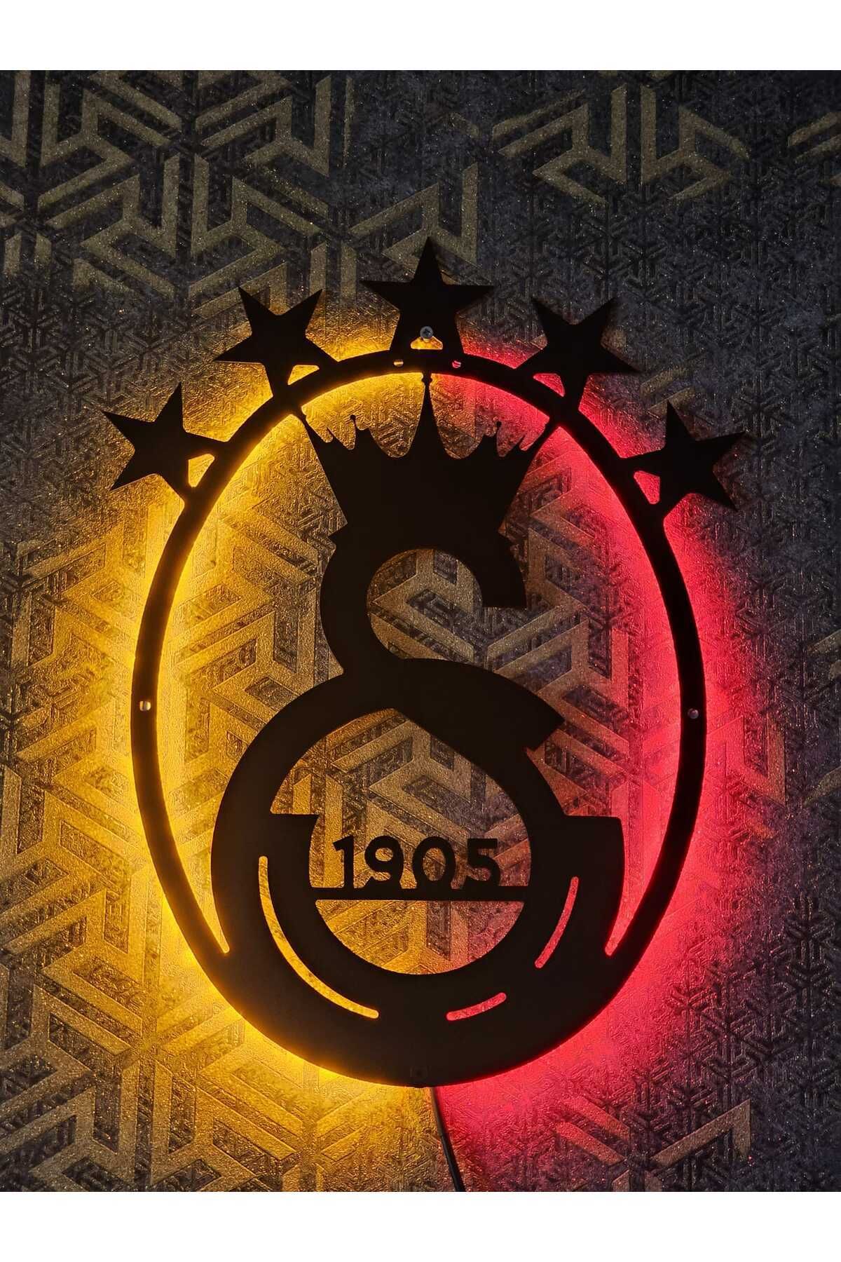 Galata Galatasaray Temalı LED Işıklı Dekoratif Duvar Lambası - 1905 Logolu Sarı Kırmızı Ambiyans Aydınlatma