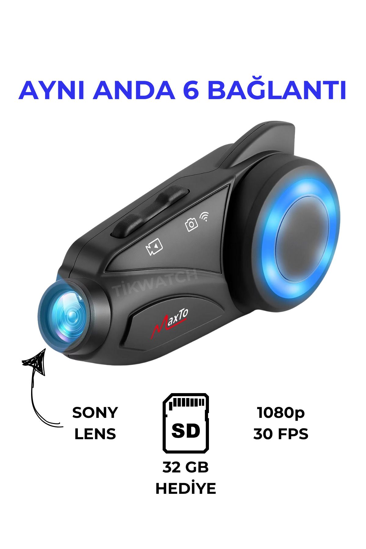 TİKWATCH Motosiklet Kask Kulaklık 6x Interkom Kameralı M3 Ve Hediye 32 Gb Hafıza Kartı