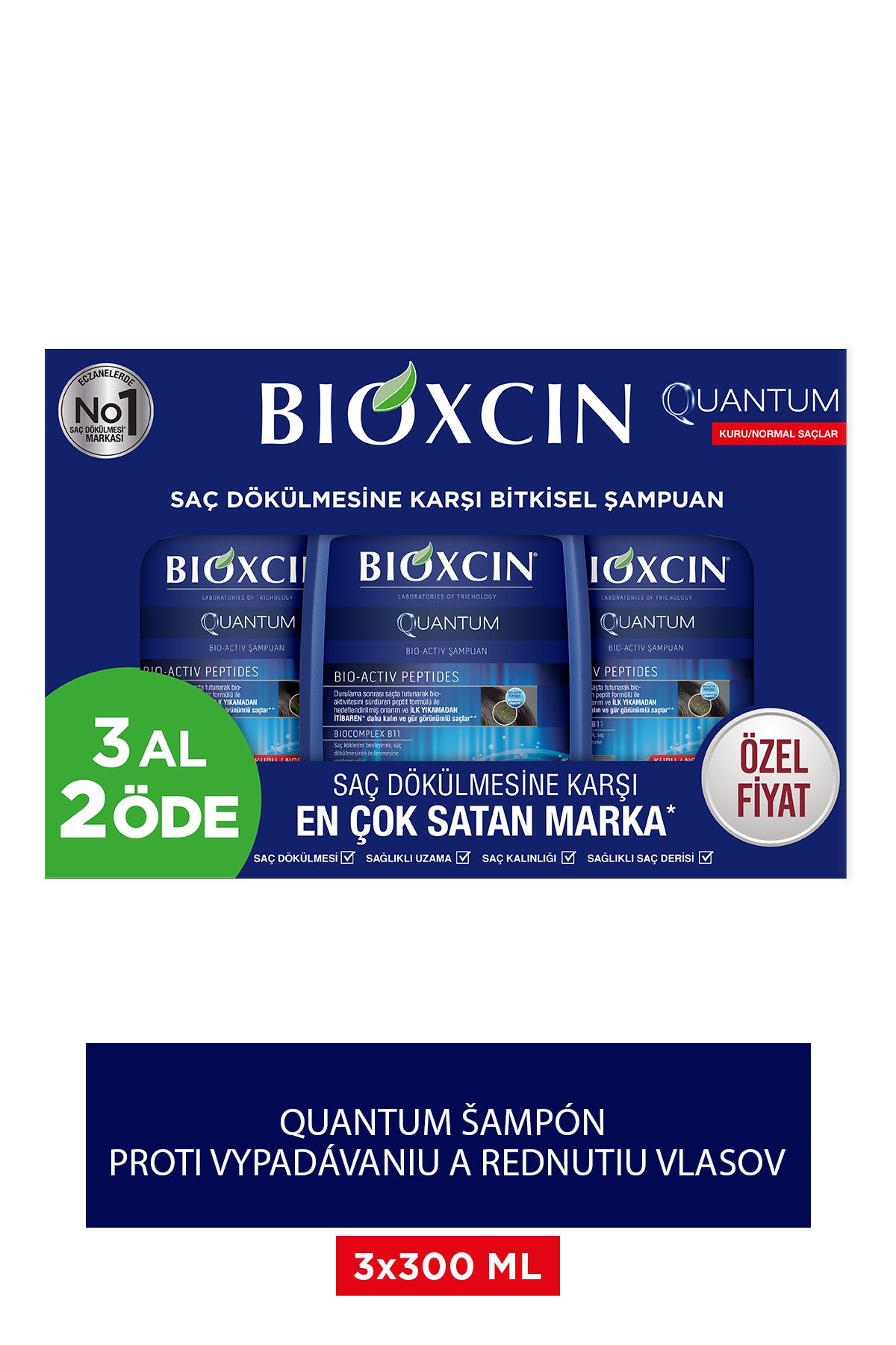 Bioxcin-Šampón Quantum proti vypadávaniu vlasov pre normálne vlasy - 3x 300 ml 1
