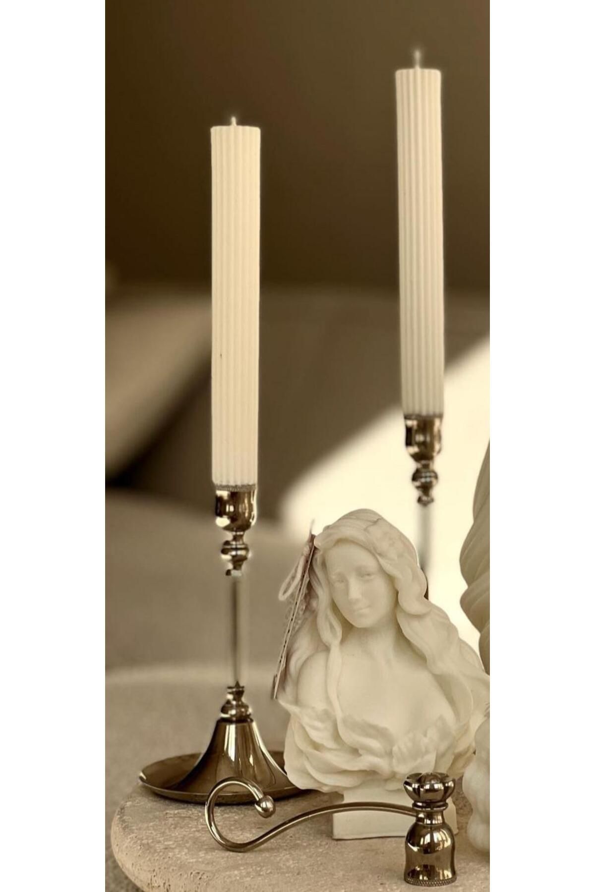 SCA CANDLE Dekoratif mum çizgili Mum +kadın mum toplam 3 parça