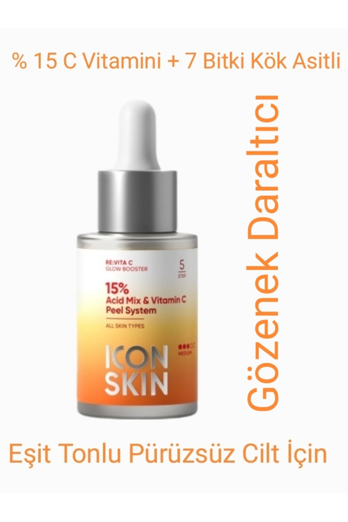 Icon Skin % 15 C Vitamini ve +7 Asid ile Bitki Kök Eksraktları İçeren Peeling 30 ml