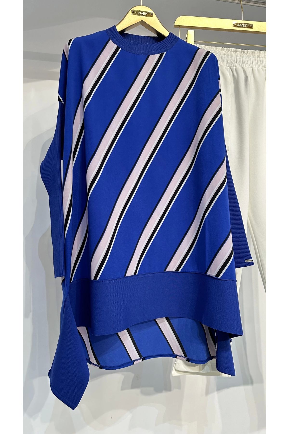 Invee-INVEE 6252 Striped Knitwear-Chiffon Tunic Mix 2