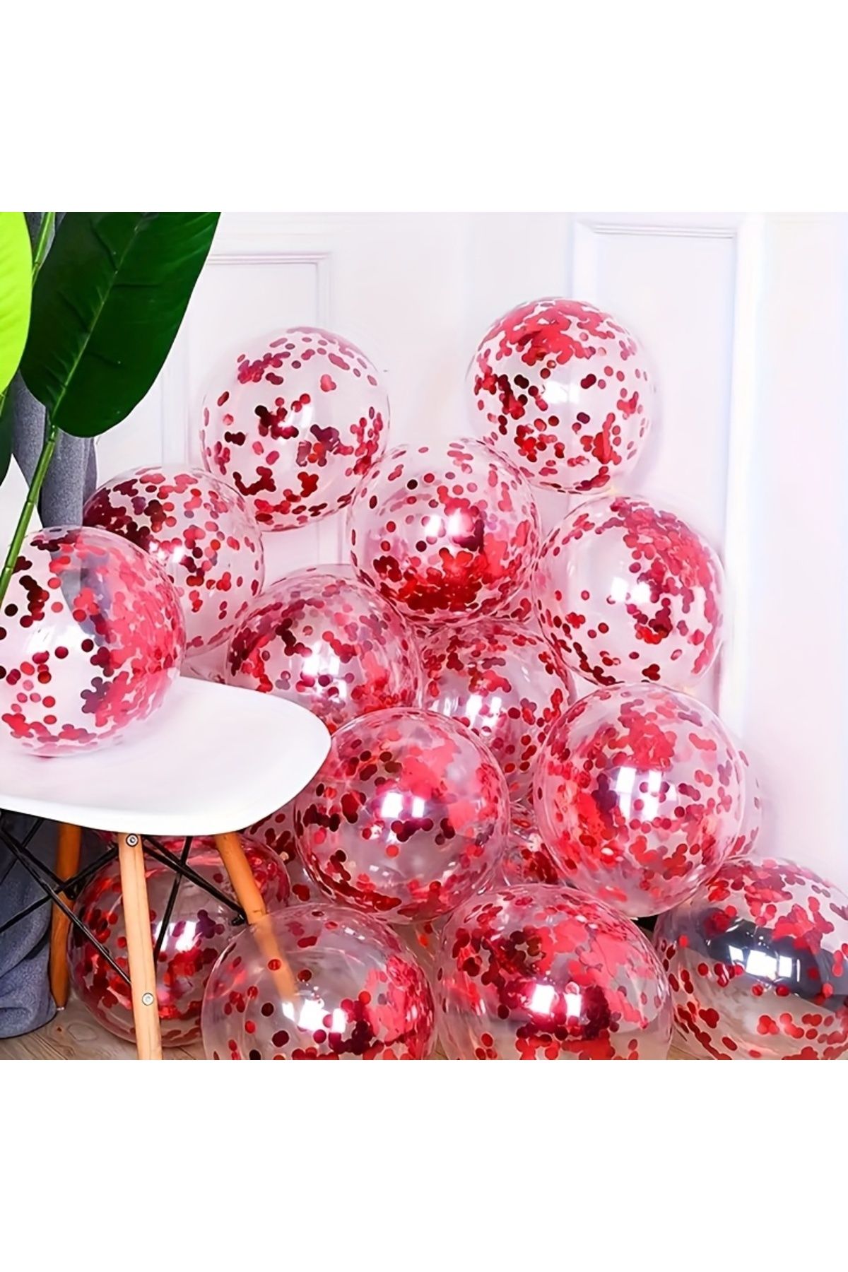 UVERTE 10 Adet Kırmızı Renk Konfeti Dolu Şeffaf Balon - Parti Ve Doğum Günü Süslemesi Balon Seti