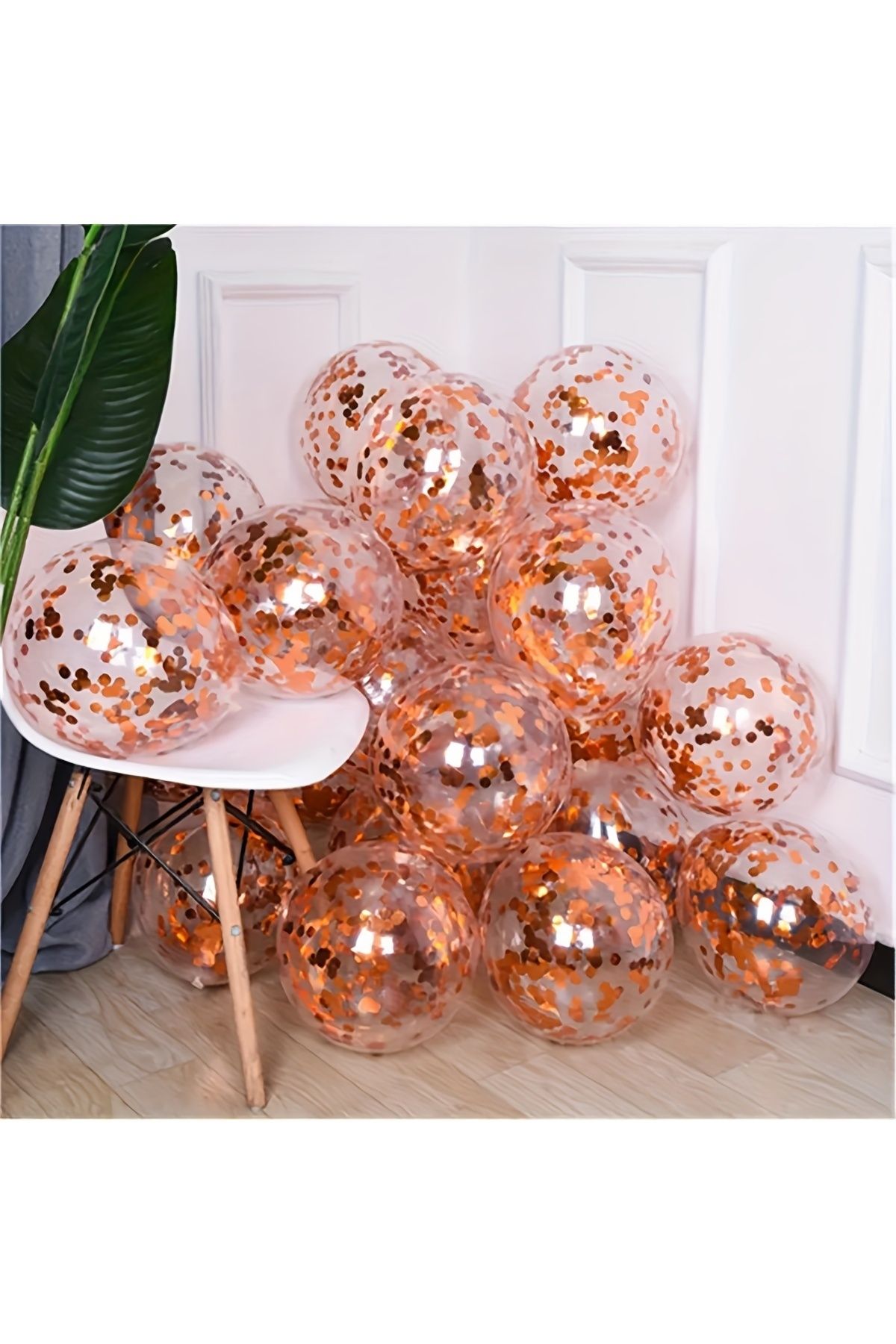 UVERTE 10 Adet Rose Gold Konfeti Dolu Şeffaf Balon - Parti Ve Doğum Günü Süslemesi Balon Seti
