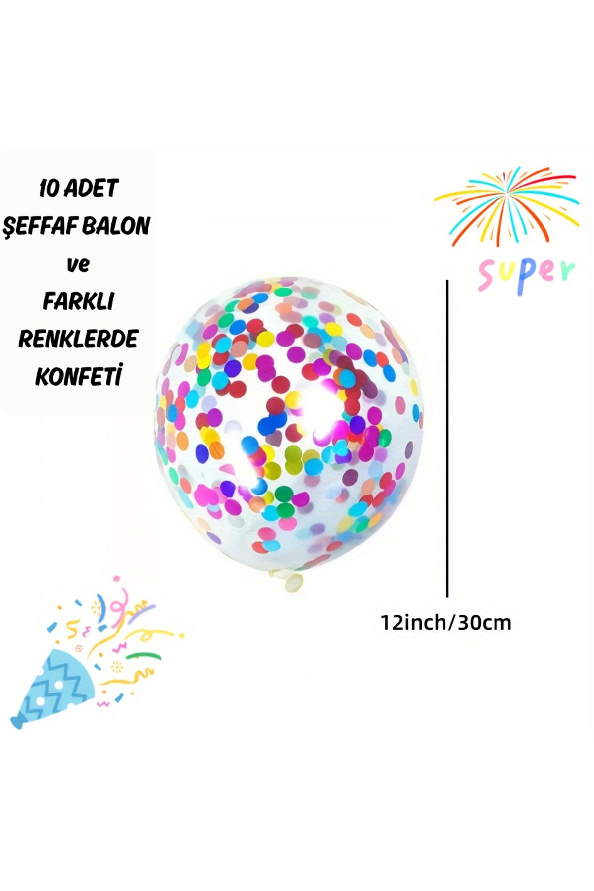 UVERTE 10 Adet Karışık Renk Konfeti Dolu Şeffaf Balon - Parti Ve Doğum Günü Süslemesi Balon Seti