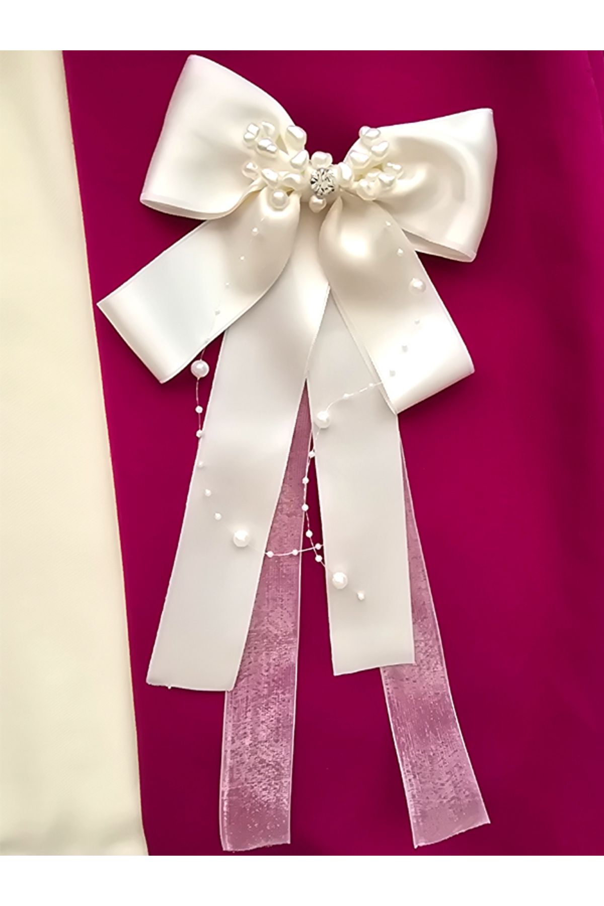 Riccoco Accessory Büyük Fiyonk Toka Krem Nikah Toka Gelin Toka Özel Gün Incili Toka Otomatik Toka