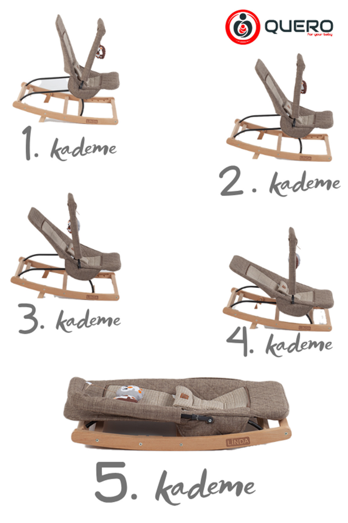 Quero Linda Ahşap Anakucağı, Kademeli, Sallanır, Sabitlenebilir, Oyuncaklı,Ana Kucağı Puset, Ana Dizi fotoğrafı 4 (önizleme)