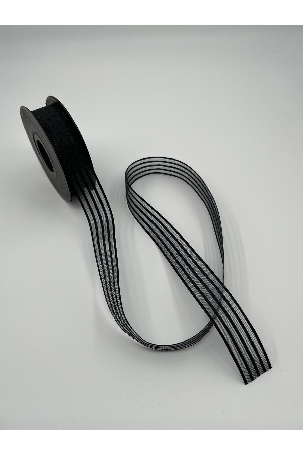 EvremStore Siyah Çizgili Şifon (Hilton) Kurdele 2.5 Cm 20 Metre