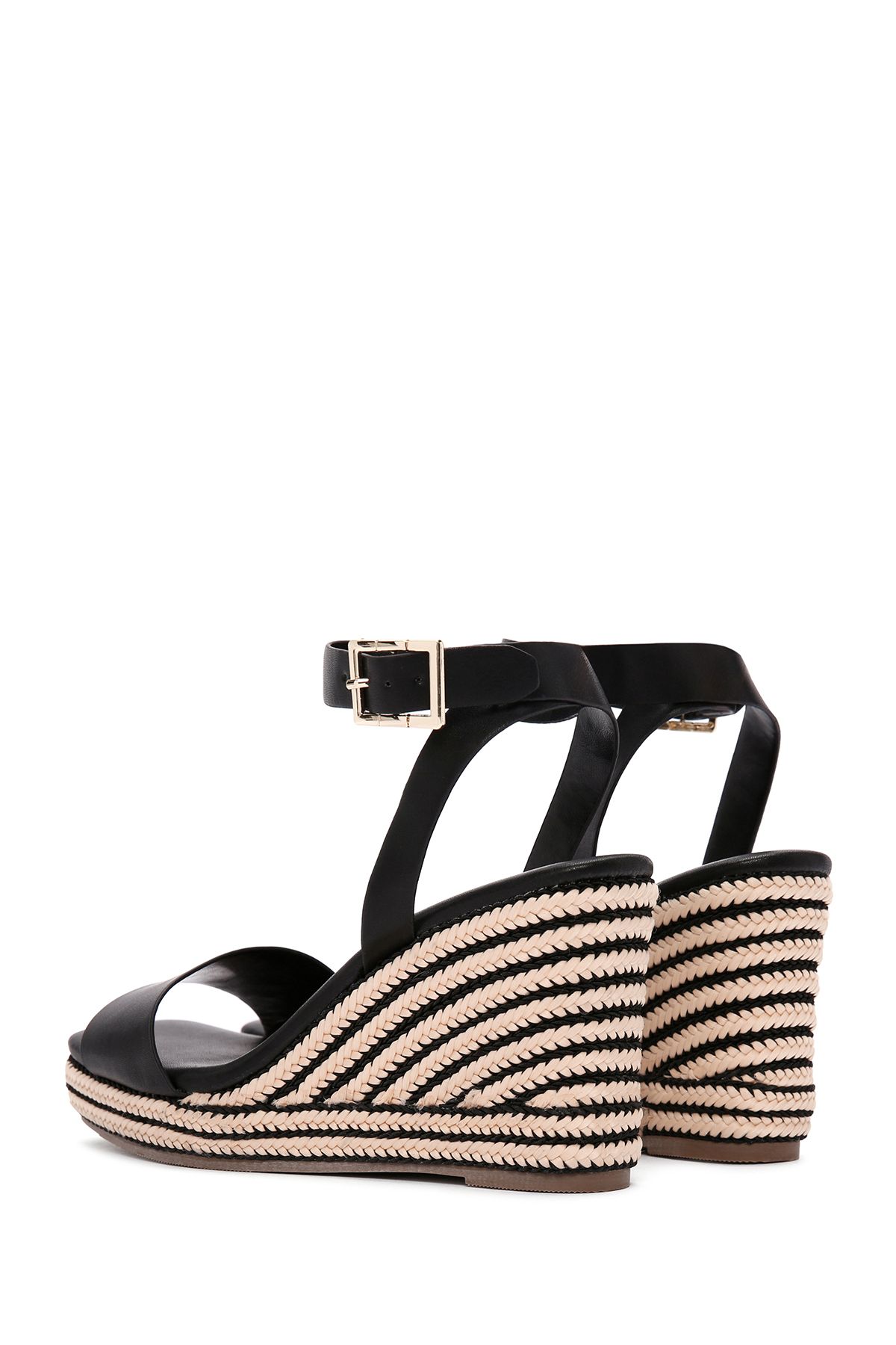 Derimod-Women's Black Ankle Strap Wedge Heeled Espadrille 25Sfe 480718 6