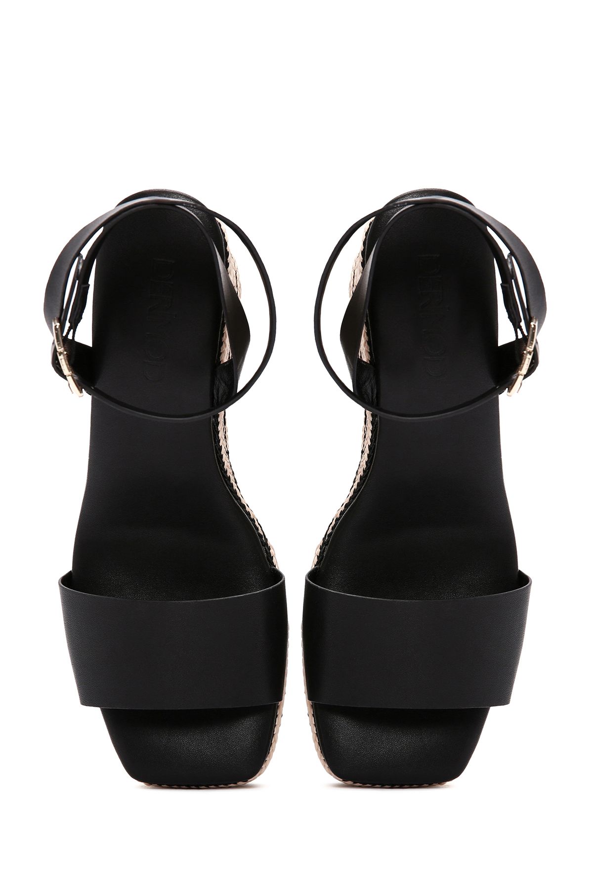 Derimod-Women's Black Ankle Strap Wedge Heeled Espadrille 25Sfe 480718 8