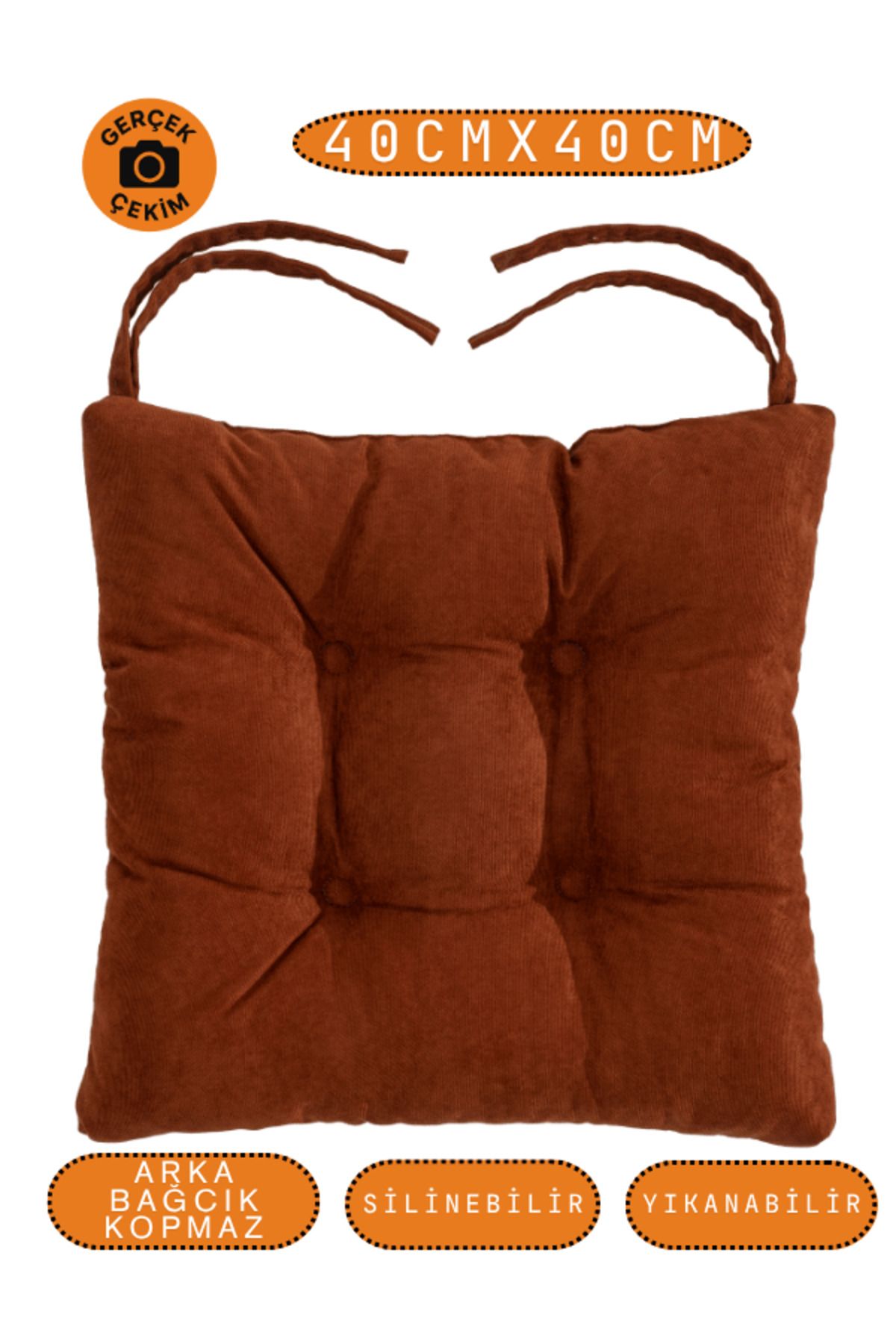 UYKUPEREST Pastello Sandalye Minderi –Kiremit – Kadife Dokulu, Bağcıklı, Yıkanabilir – 40x40
