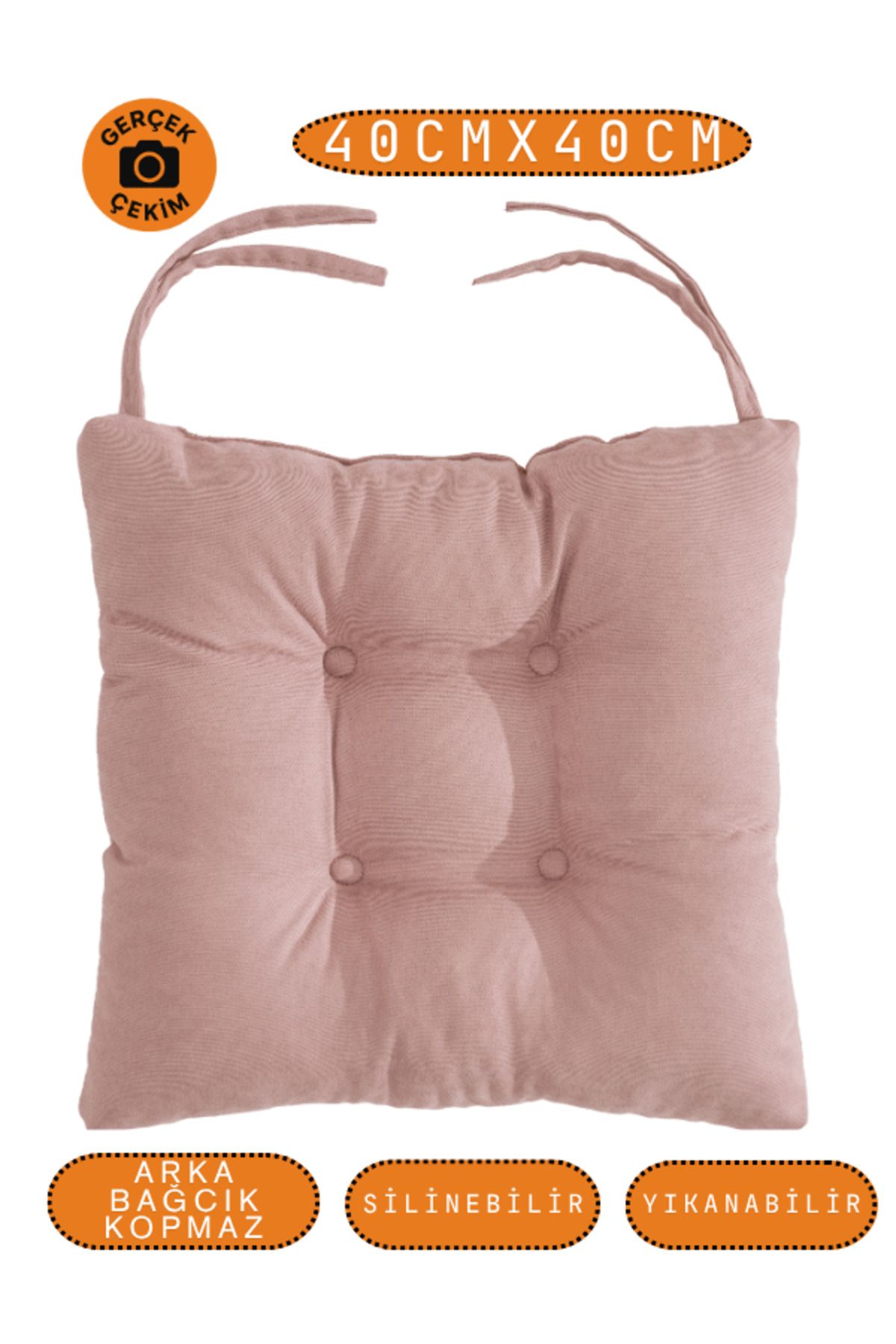 UYKUPEREST Pastello Sandalye Minderi – Gül Kurusu – Kadife Dokulu, Bağcıklı, Yıkanabilir – 40x40