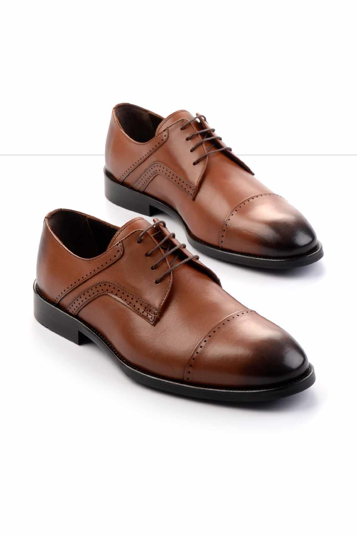 کفش کلاسیک مردانه چرم اصل قهوه‌ای روشن آنتیک E01755440141 Bambi