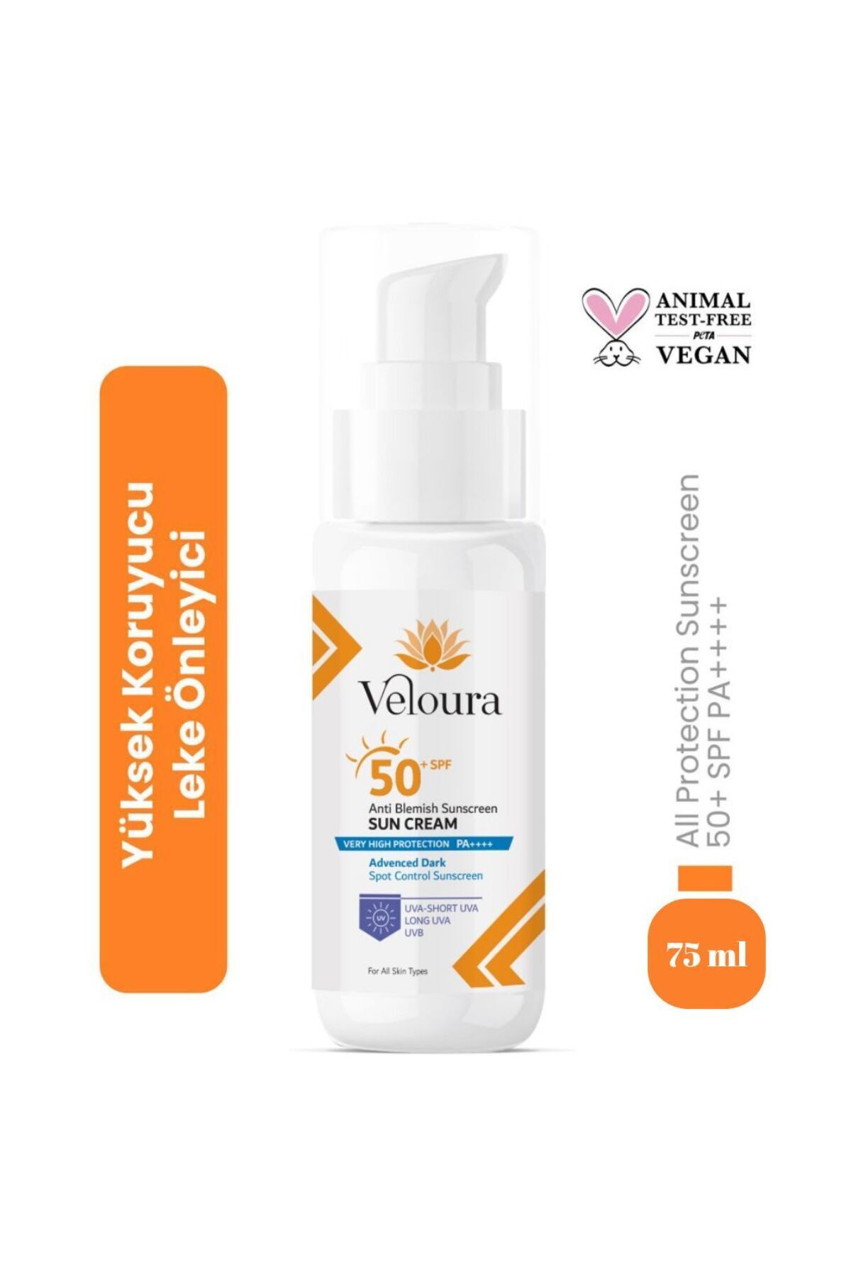 veloura kozmetik Anti Blemish Güneş Kremi Spf 50 | Leke Karşıtı, Uva/uvb Koruma, Yüz Için 75ml Veloura