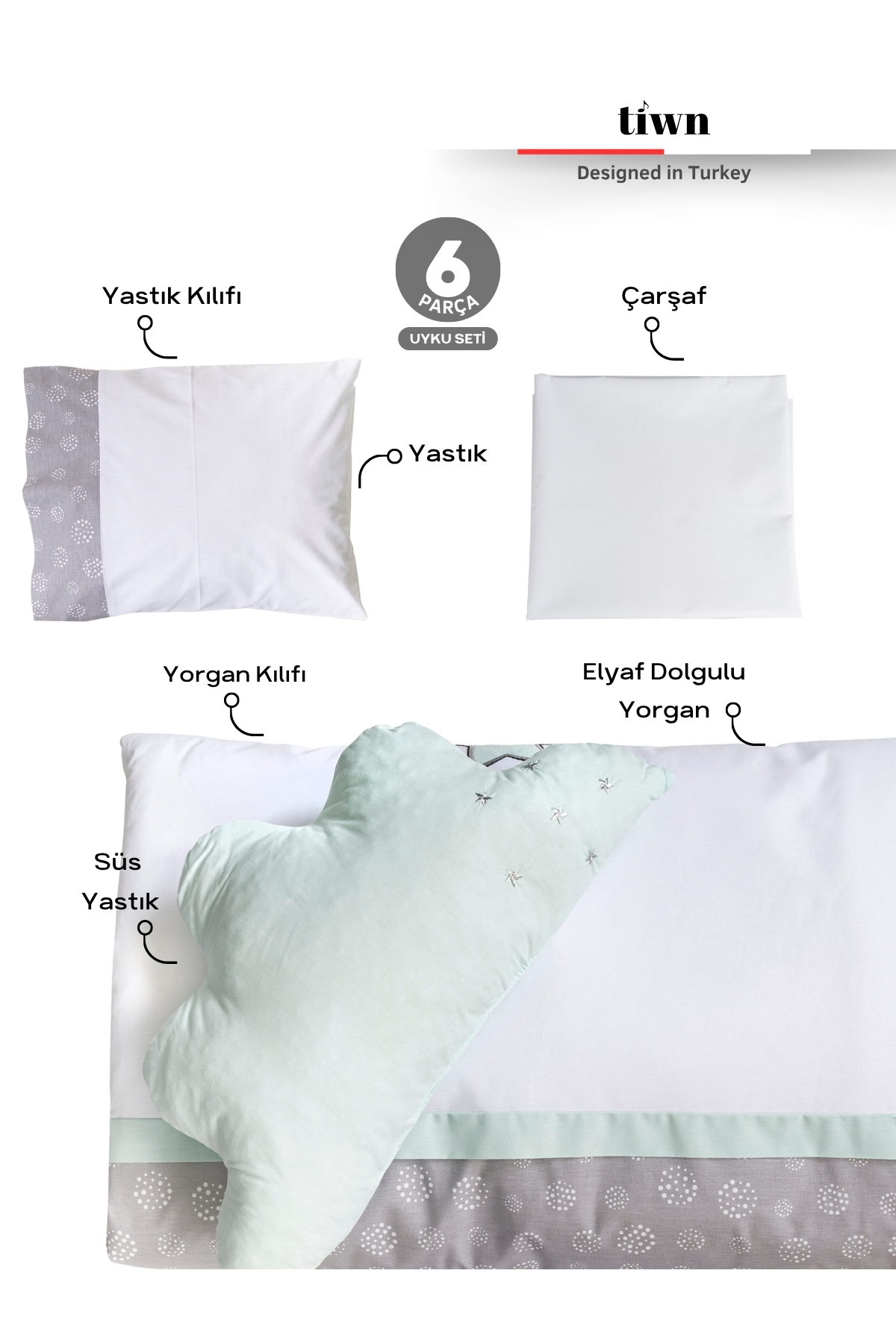 Tiwn Viego 3 In 1 | Anne Yanı Park Beşik 6 Parça Uyku Seti Yatak | Antialerjik fotoğrafı 3 (önizleme)