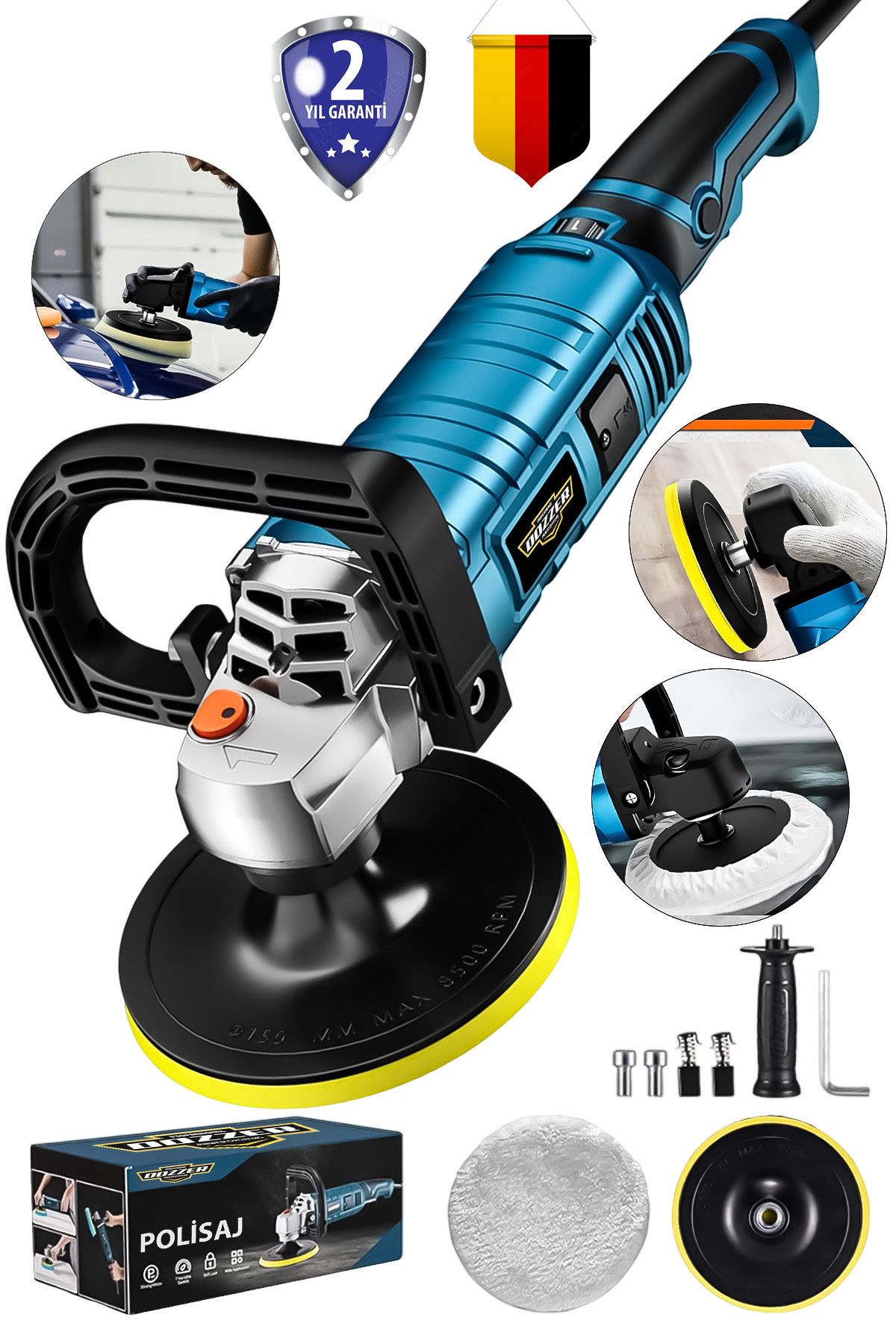 Genel Markalar Alman Bluex Bakır Sargılı 1800 Watt 6 Kademe Devir Ayarlı Pasta Cila Parlatma Polisaj Makinesi