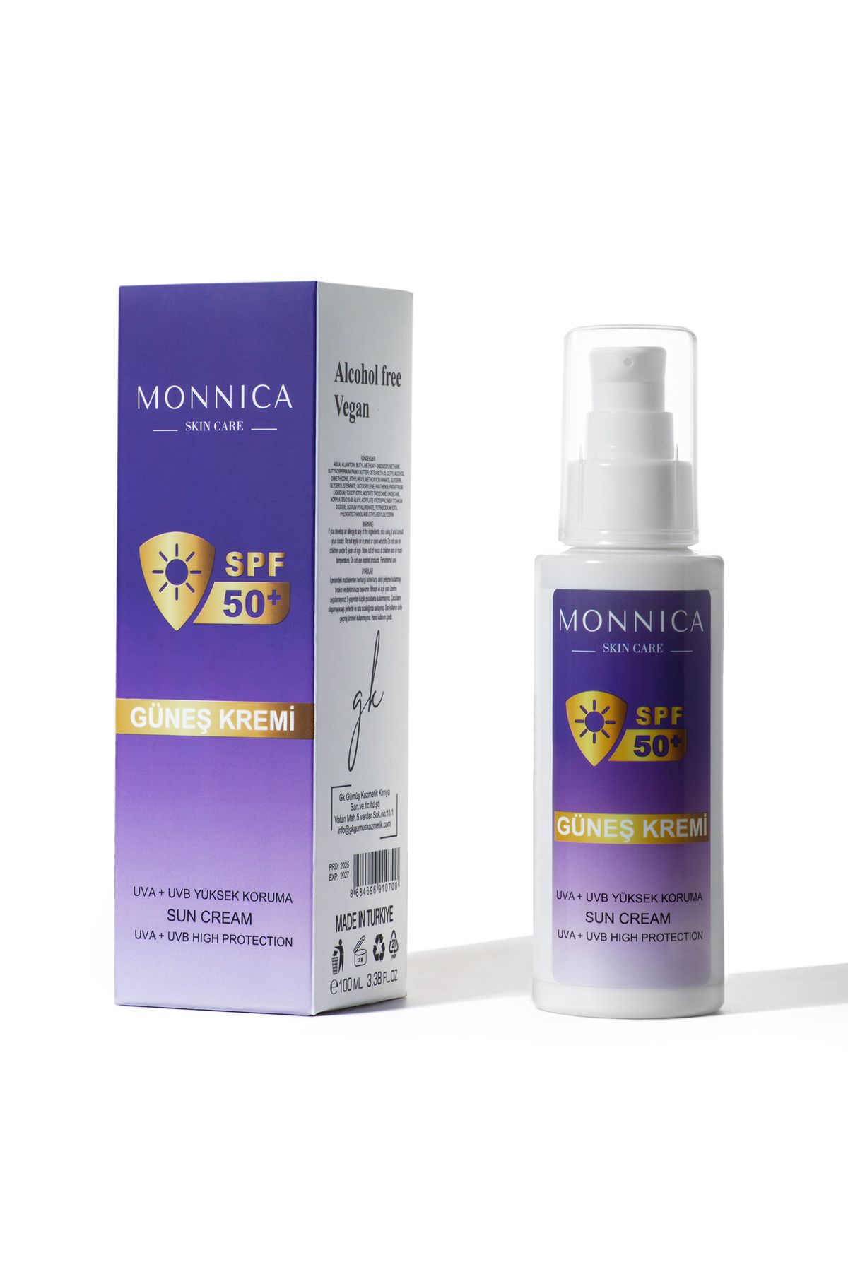 MONNICA BEAUTY Yüz Güneş Kremi 50ml - Su Bazlı Spf 50 Ultra Koruyucu Leke Karşıtı Nemlendirici Vegan