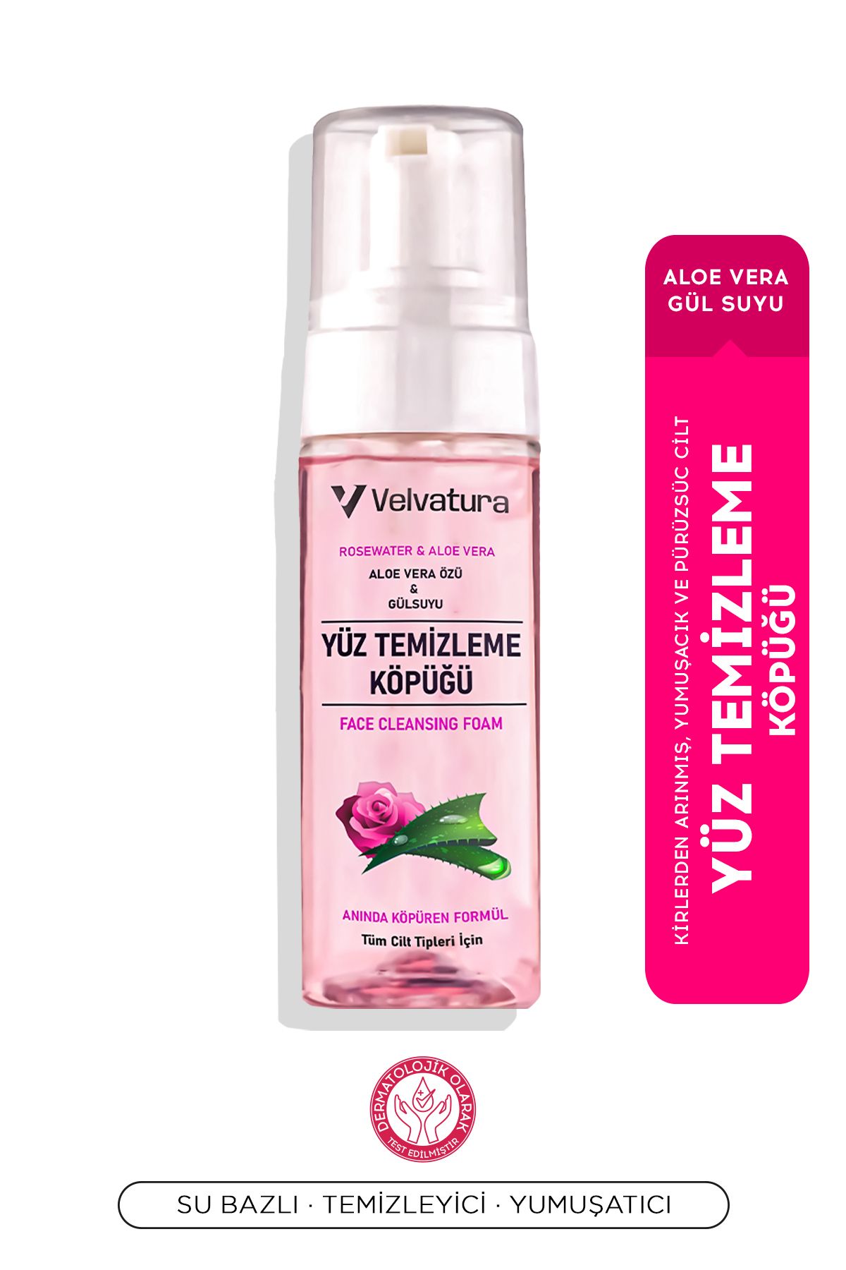 Velvatura Yüz Temizleme Köpüğü Gül Suyu Ve Aloe Vera Yıkama Köpüğü Canlandırıcı, Ferahlatıcı Etkili 150 ml