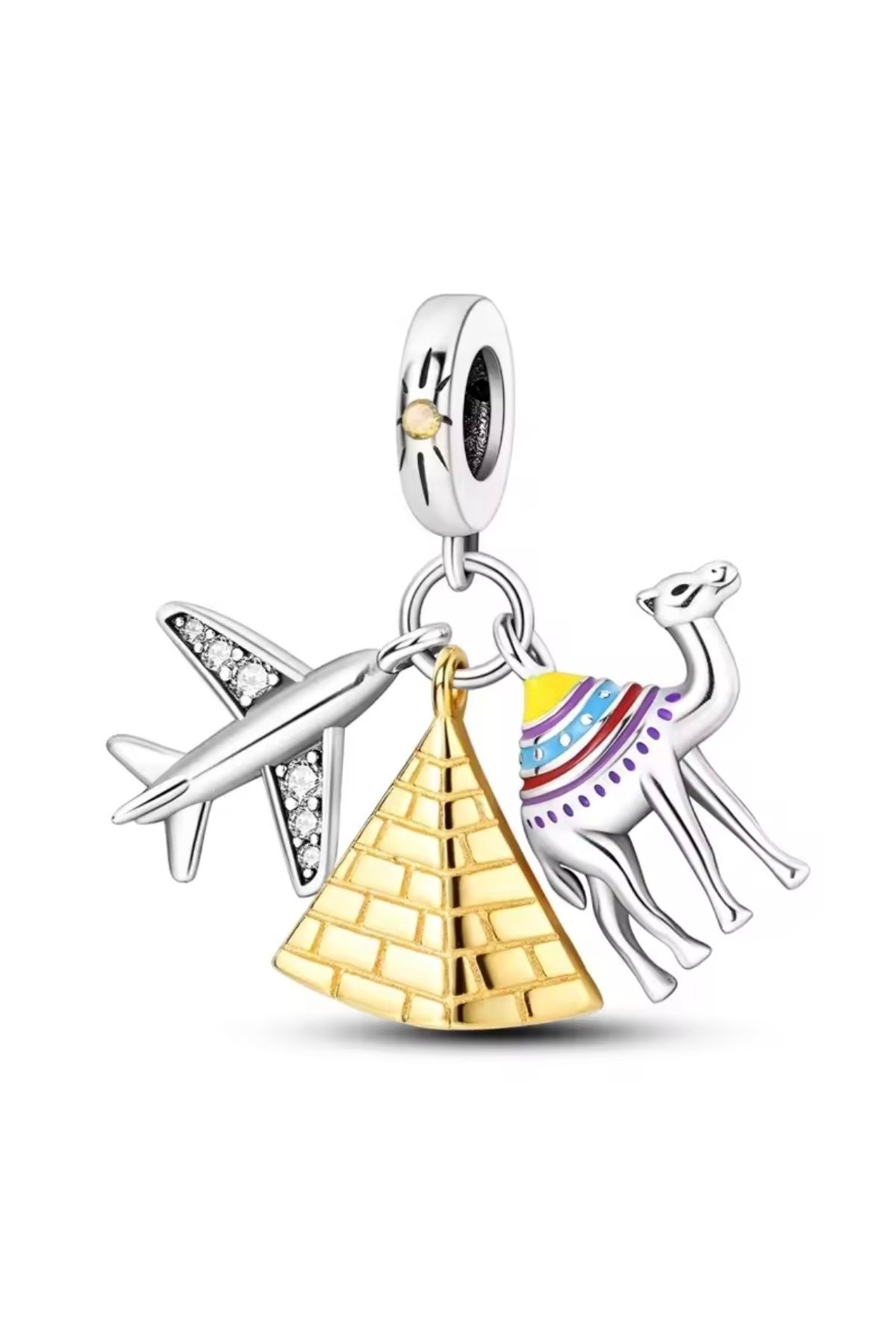 Es Silver Mısır Piramit , Deve , Uçak Charm / 925 Ayar Gümüş