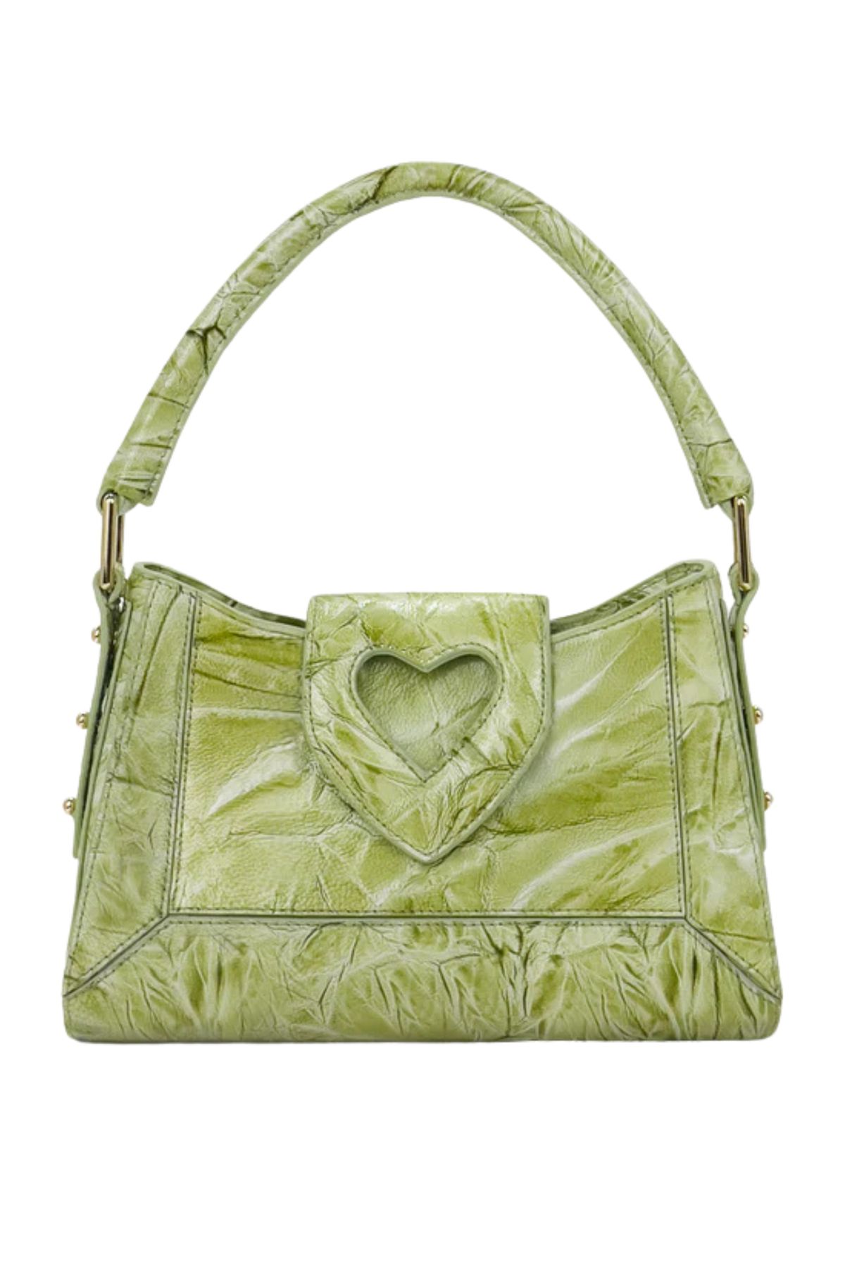 D'ylla Atelier Ashley Serisinden Şık Kadın El Çantası - Hakiki Deri, Günlük ve Özel Günler - Crinkle Green Glossy