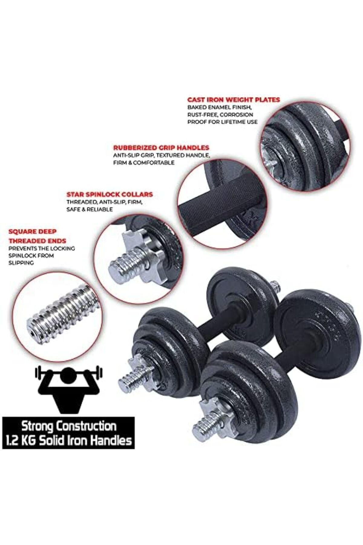 BUNCA-20kg Adjustable Iron Dumbbell Set - Workout Weights for Beginners and Professionals with Long Bar and Safety Locks 7