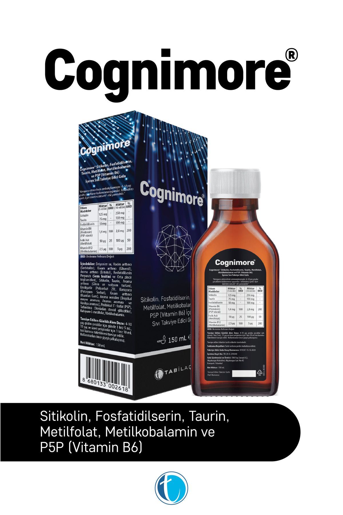 Cognimore-150 ml Cyticoline, Phosphatidilserin and Taurin Syrup 2