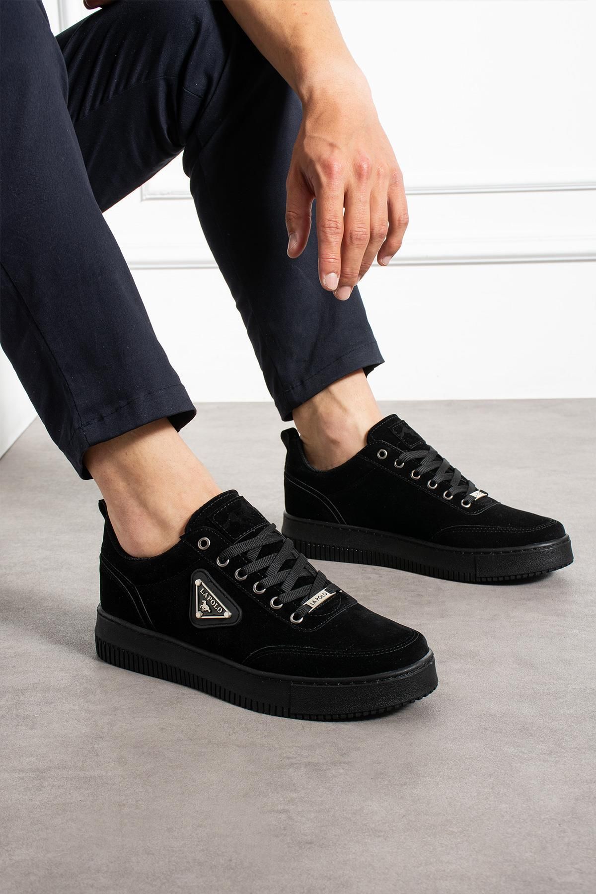 L.A Polo Kalın Tabanlı Siyah Renk Süet Erkek Sneaker