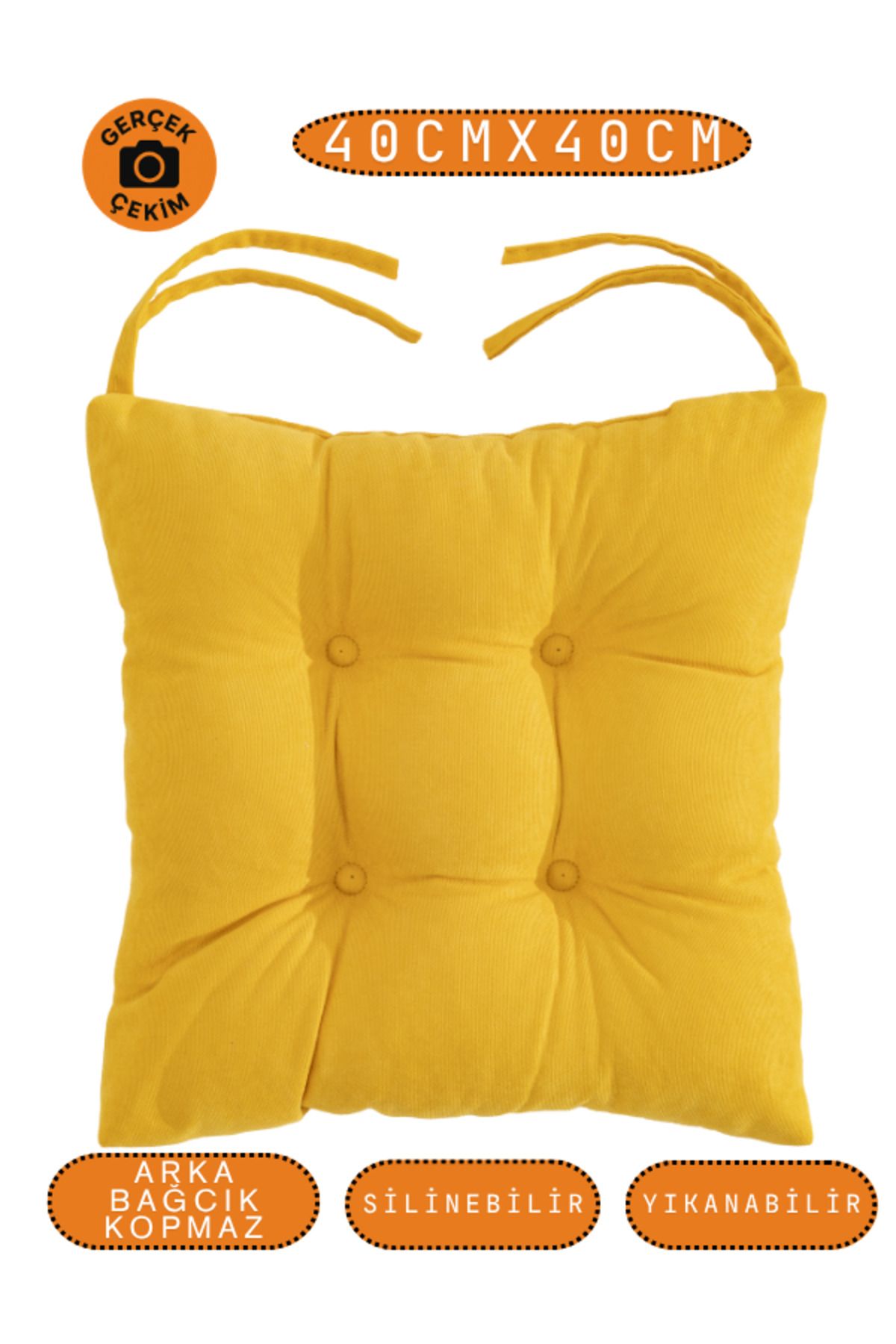 UYKUPEREST Pastello Sandalye Minderi –Sarı – Kadife Dokulu, Bağcıklı, Yıkanabilir – 40x40