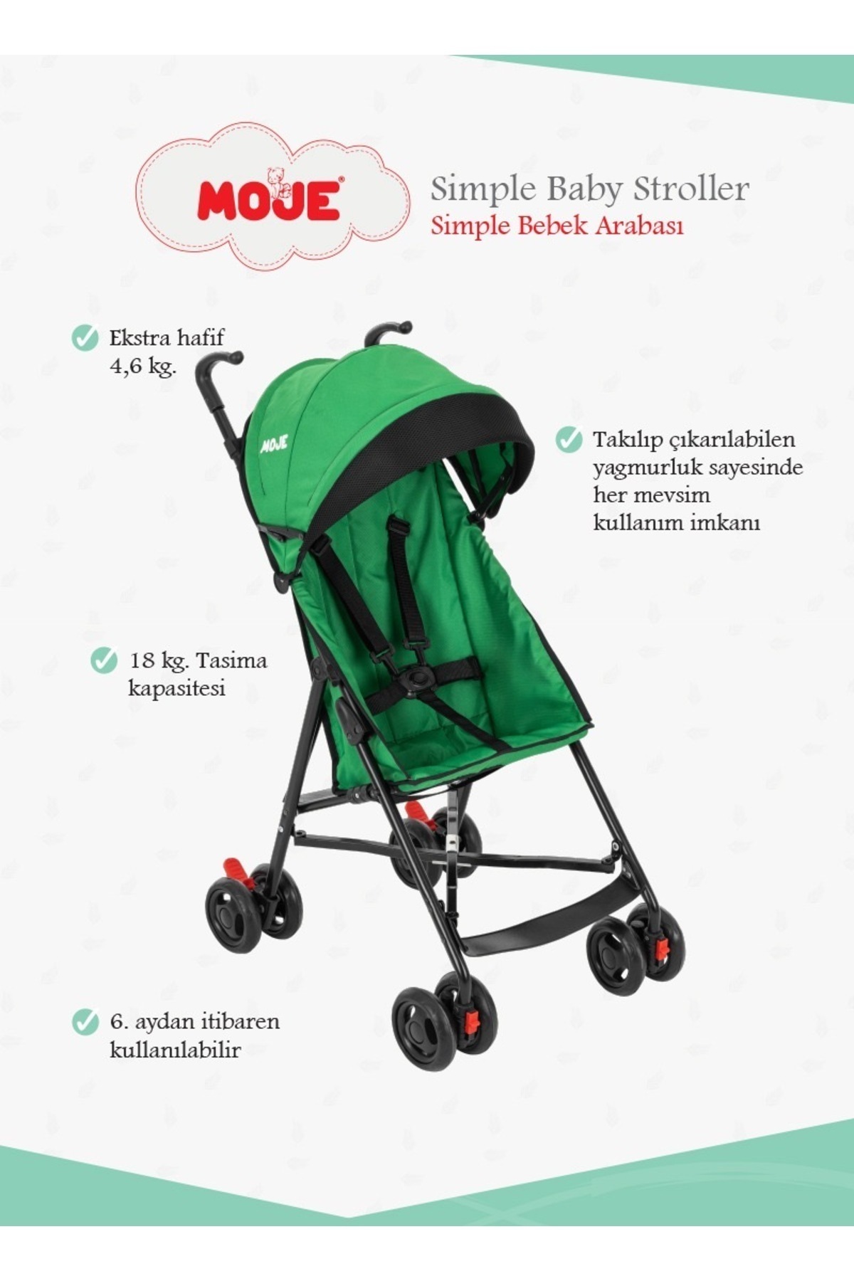 Moje Simple Gri Baston Bebek Arabası fotoğrafı 5 (önizleme)