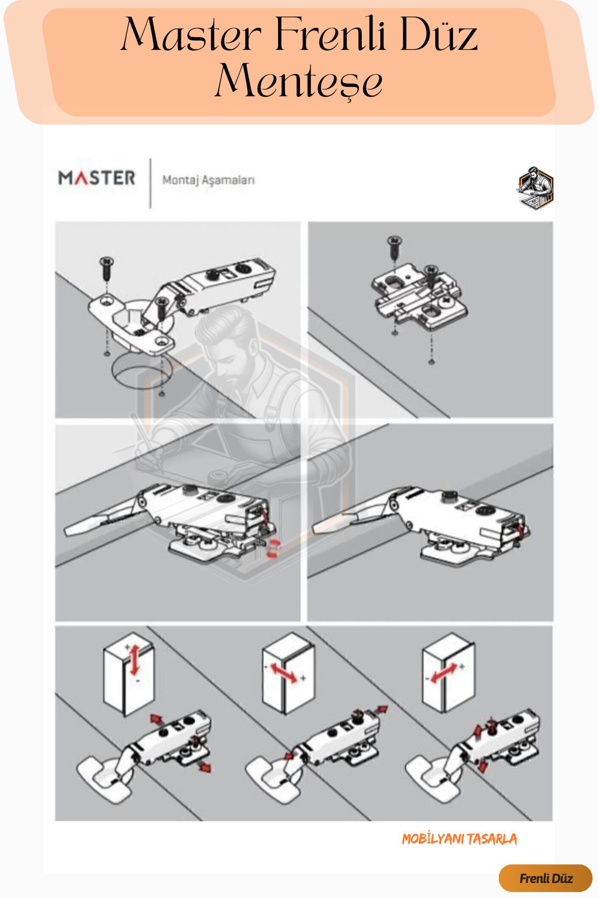 Master Fren-li Pistonlu Düz Menteşe (10 Adet ) - 6