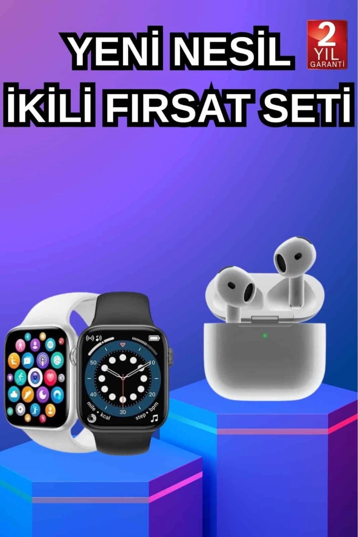 MELFSHOP 3.Nesil TWS Bluetooth Kulaklık ve Dokunmatik Ekran Akıllı Saat Sesli Görüşme