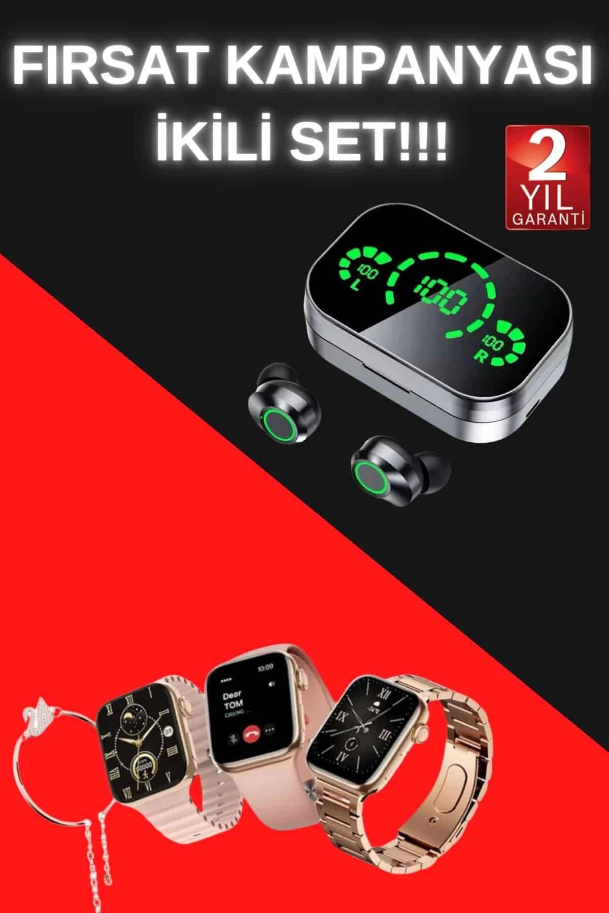 MELFSHOP Yeni Nesil Kaliteli Akıllı Saat ve Kablosuz Bluetooth Kulaklık Yüksek Ses Kaliteli