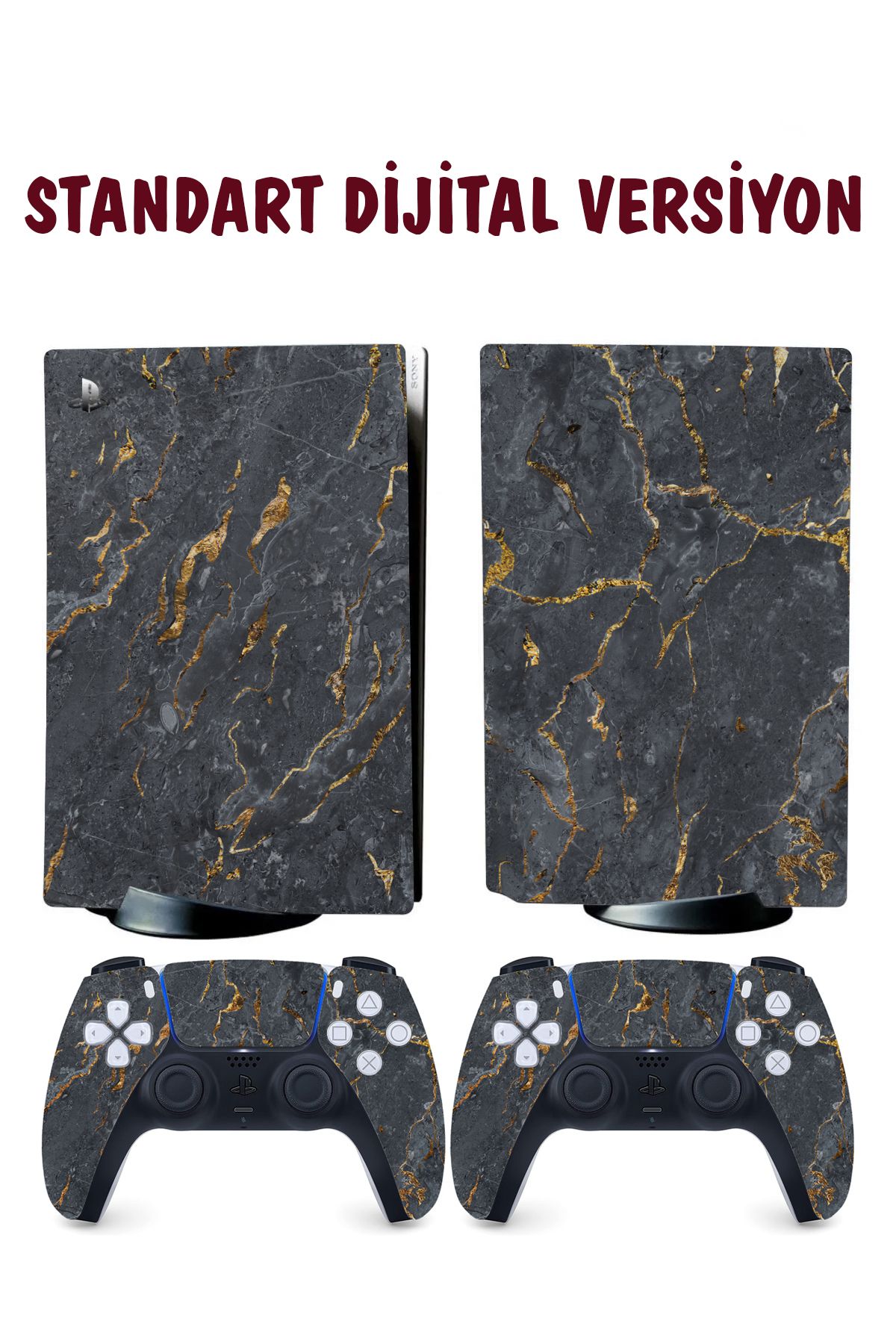 KT Decor Siyah Gold Mermer Playstation 5 Full Sticker Kaplama Seti
