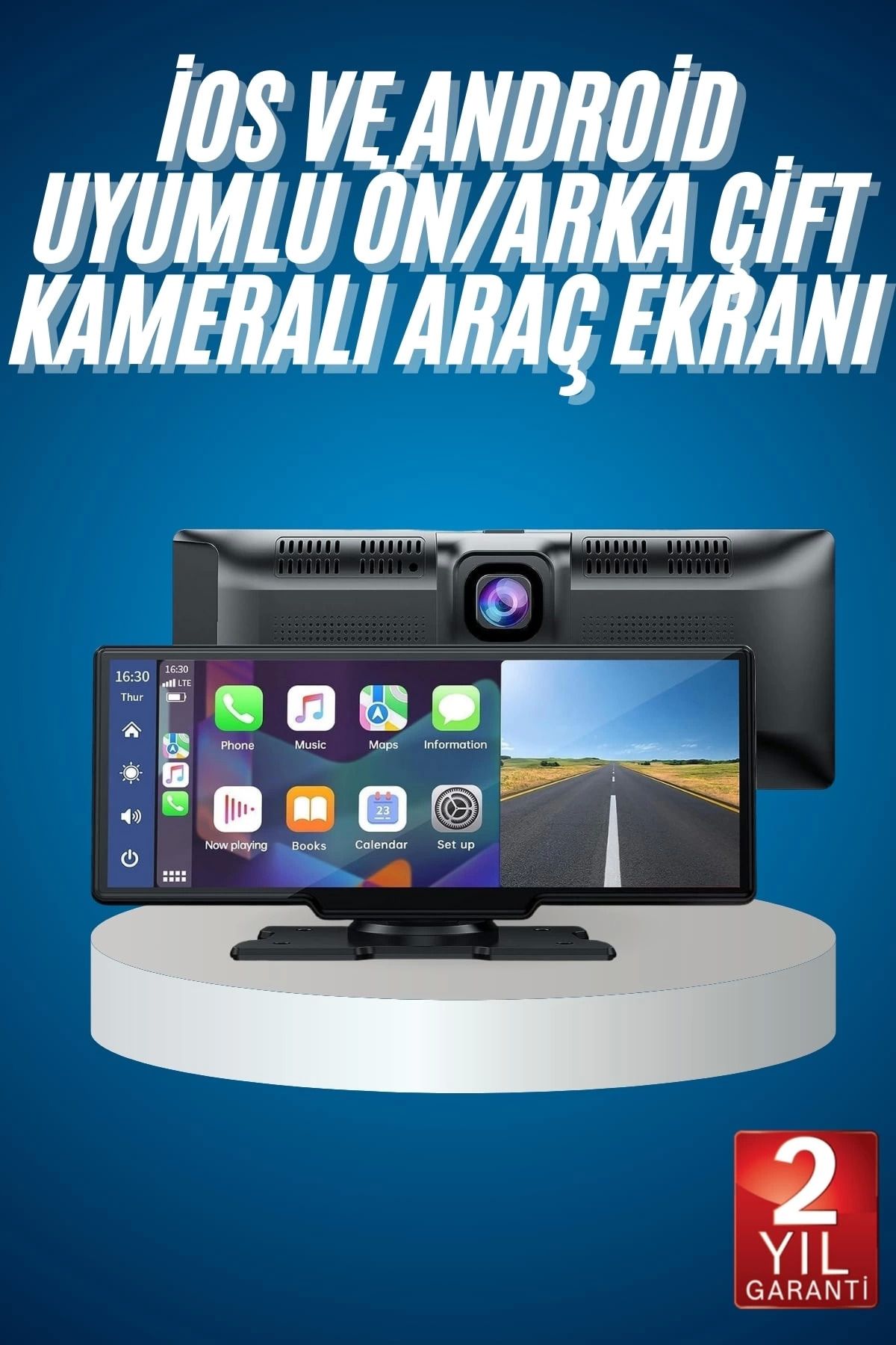 hayalimsah 4K Ultra Araç İçi Ön ve Arka Kameralı Ekran HD 2 Kameralı Torpido Üstü Araç Multimedya
