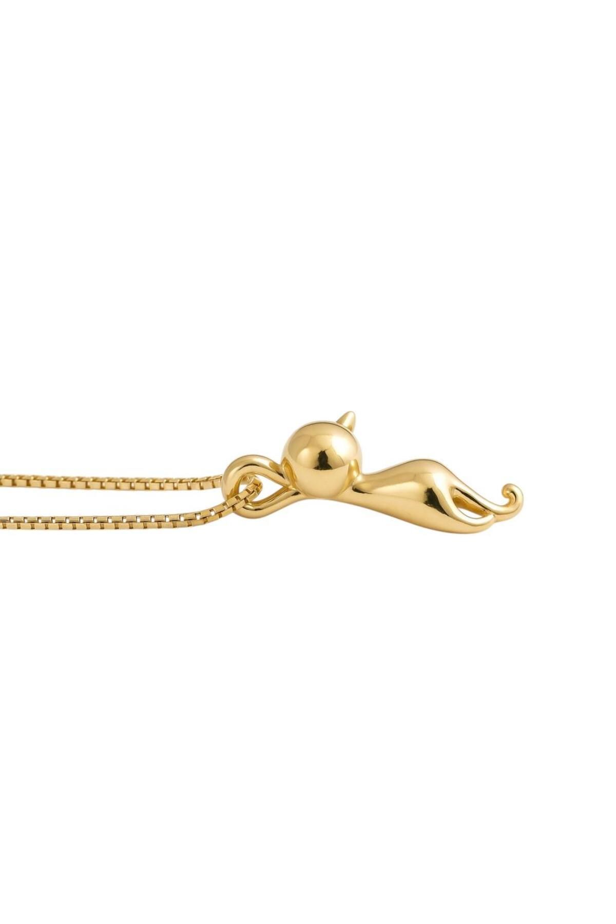 KUMİ 925 Ayar Gümüş Tiny Sevimli Kedi Kadın Kolye-Gold Sevgililer Günü Hediyelik