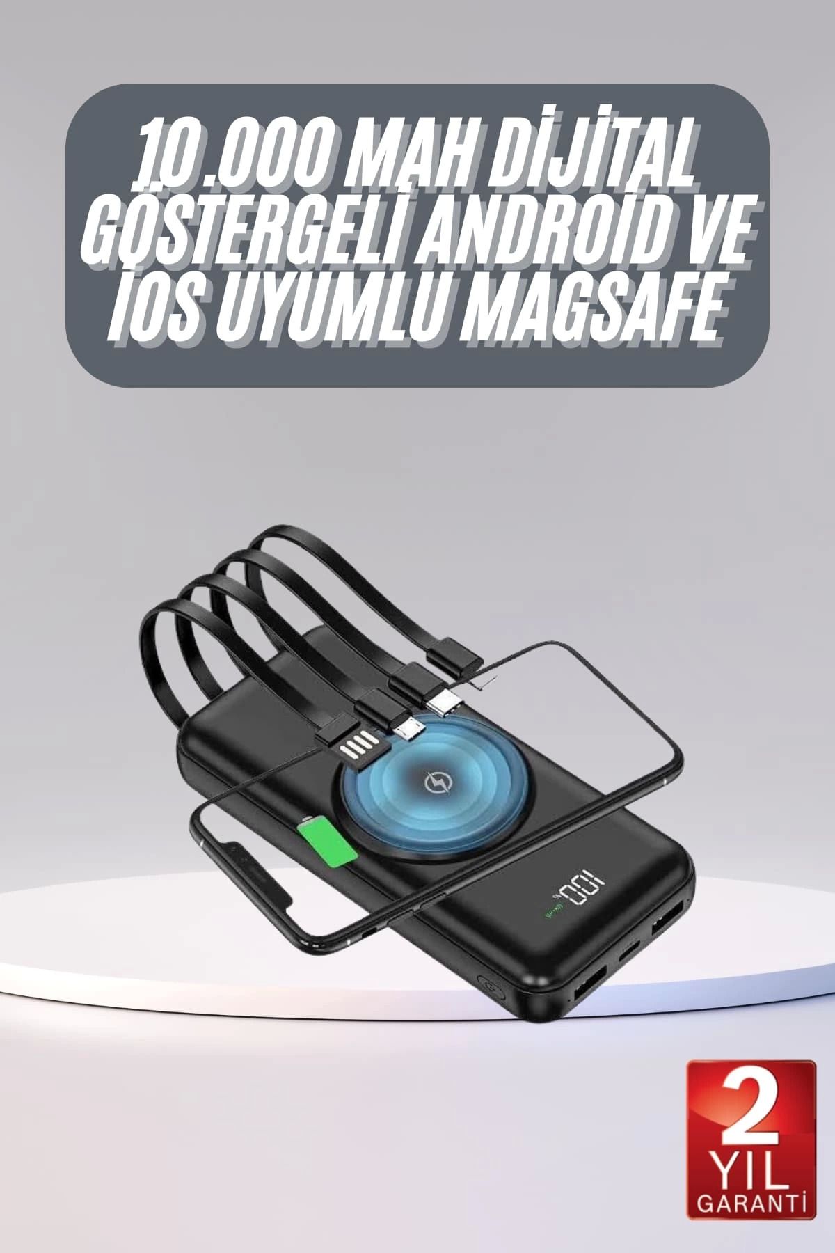 Heez Kablosuz Çoklu Şarj Girişli 10.000 Mah Kablolu Powerbank Taşınabilir