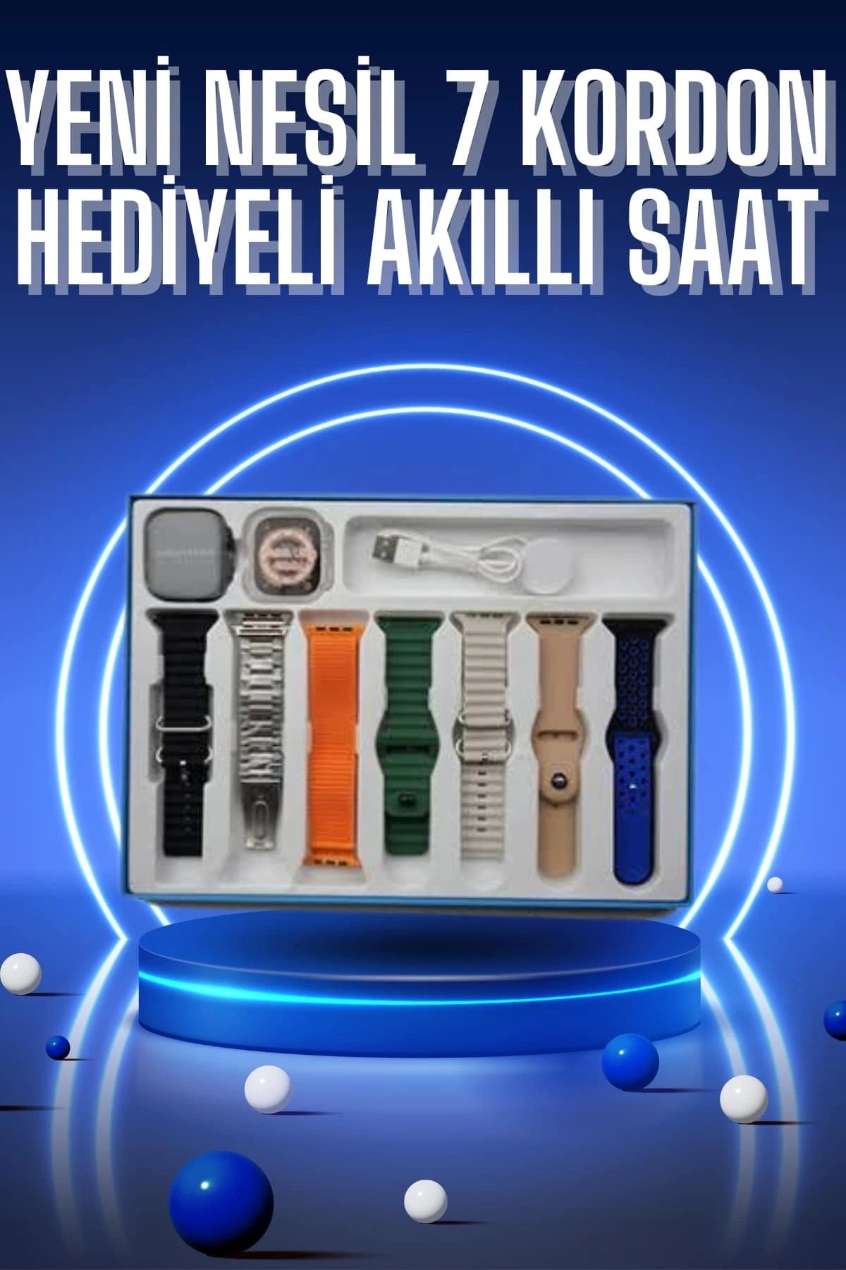 MELFSHOP Akıllı Saat 7 Kordon Hediyeli Takvim Alarm Nabız Ölçer Bildirim Görme Sesli Görüşme
