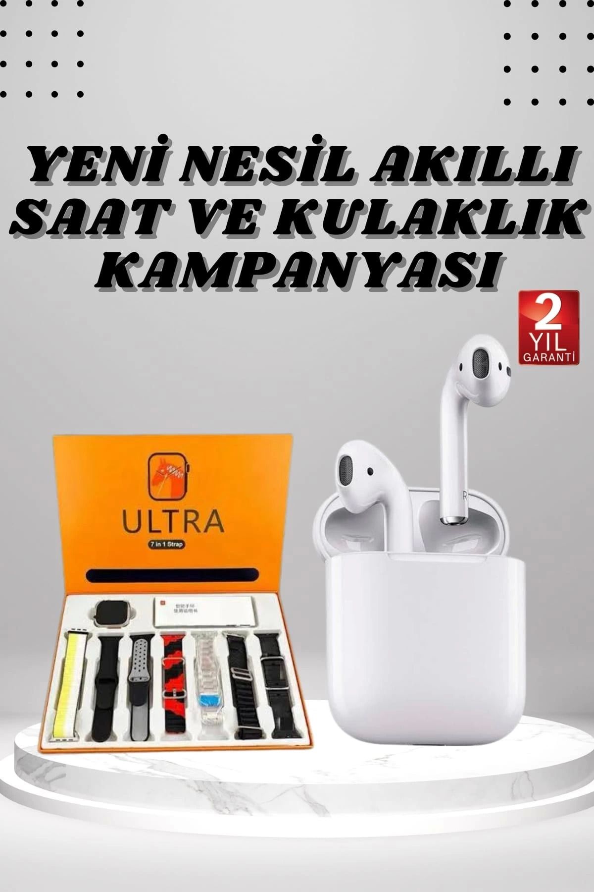 MELFSHOP 7 Kordonlu Akıllı Saat Ve 2.Nesil Kulaklık Yüksek Ses Kaliteli Uzun Pil Ömrü
