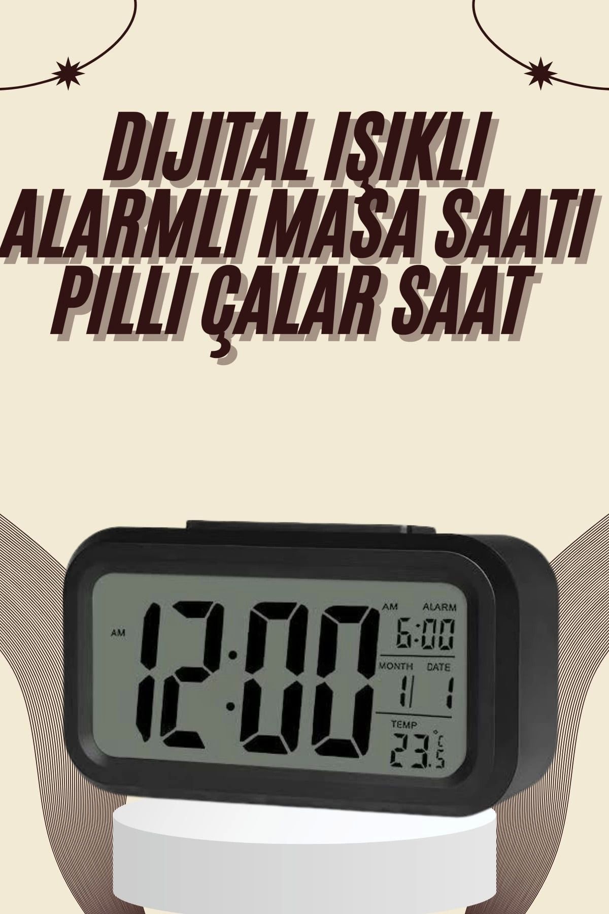 MELFSHOP Dijital Masa Saati Termometreli Takvim Çalar Saat Led Ekran Pilli